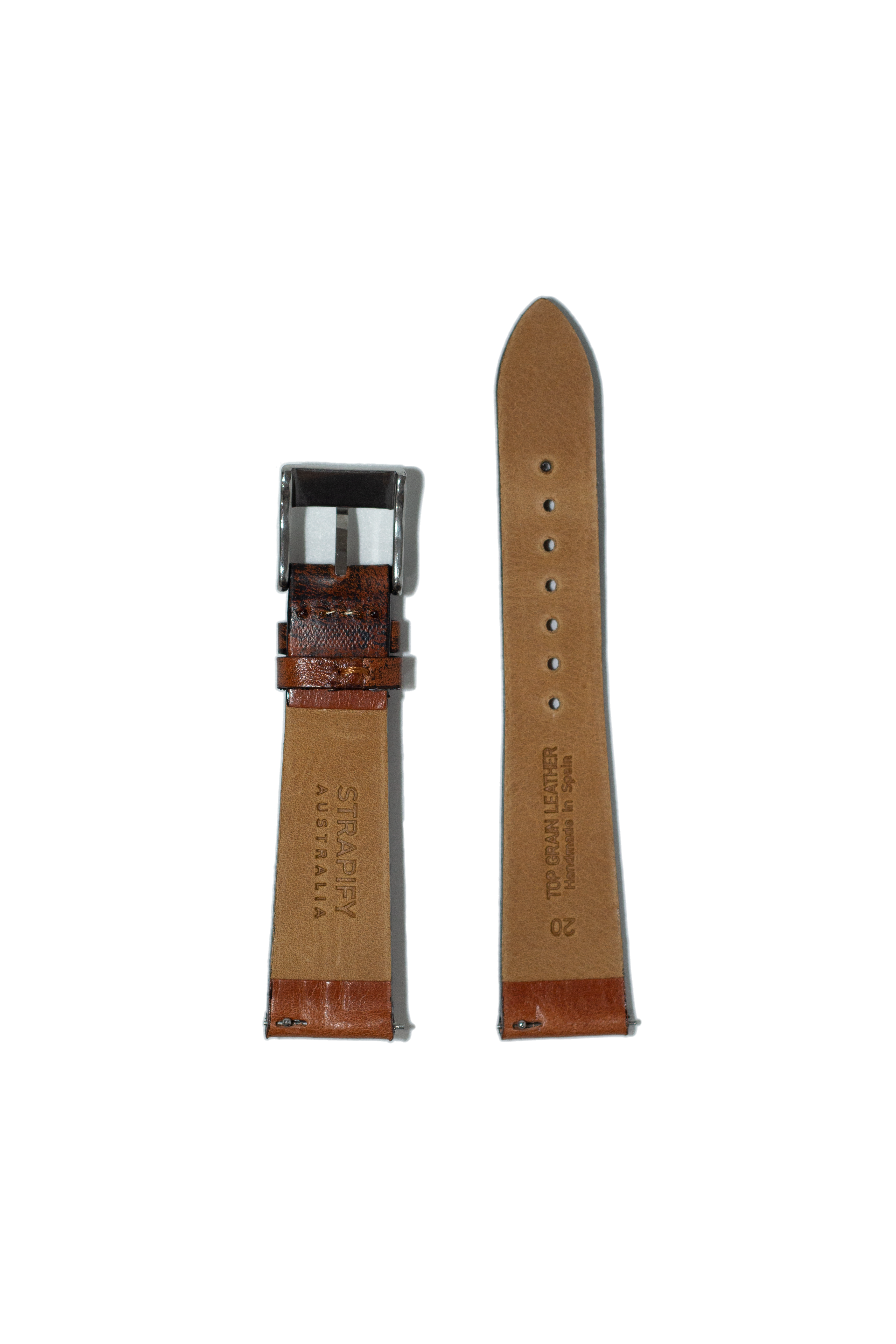 Quick Release Vintage Leather watch strap in Smoked Brown 24mm with buckle and suede backing