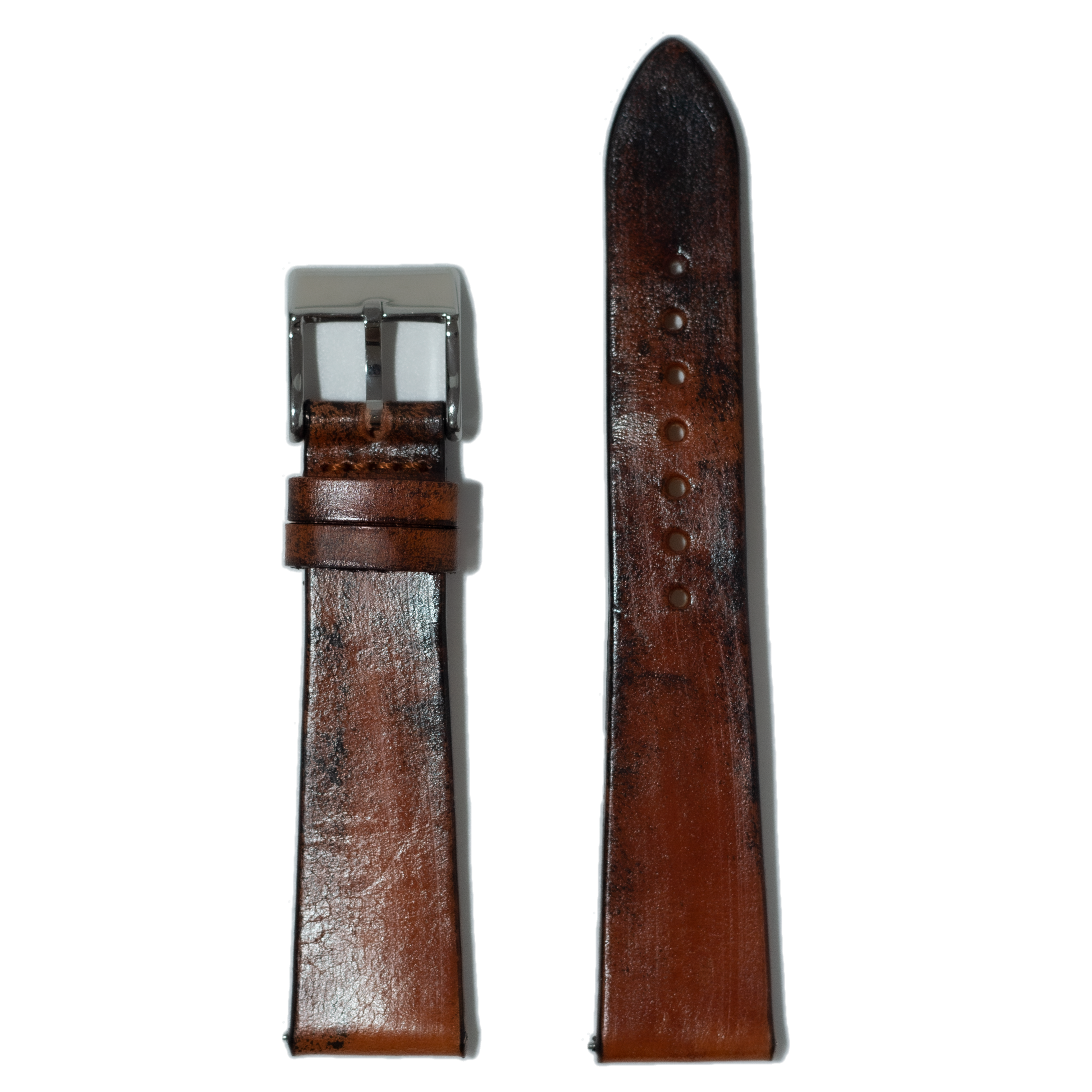 Vintage leather quick release watch strap 24mm smoked brown with metal buckle and rivet details