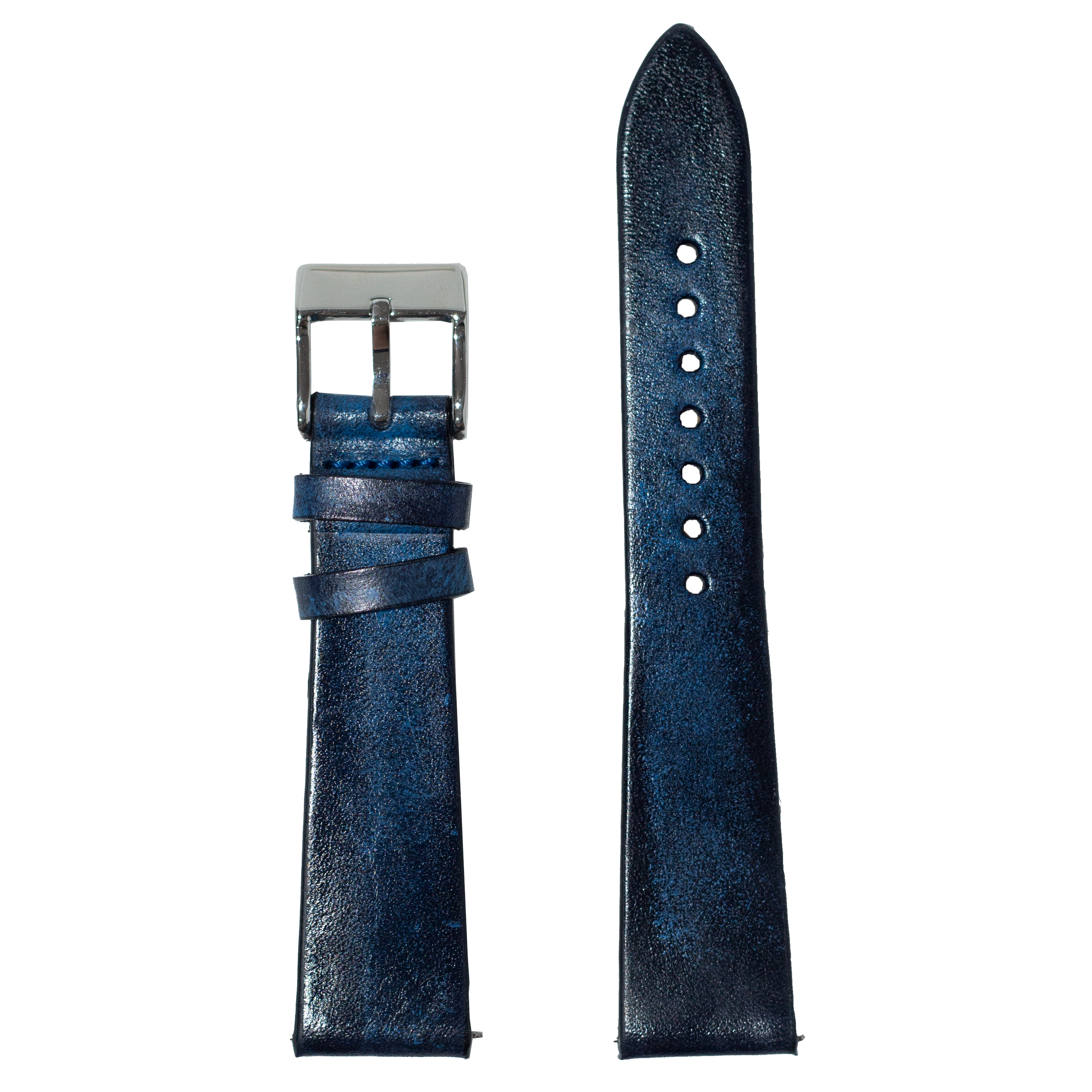 Vintage smoked navy blue leather watch strap 26mm with quick-fit system and silver-tone buckle