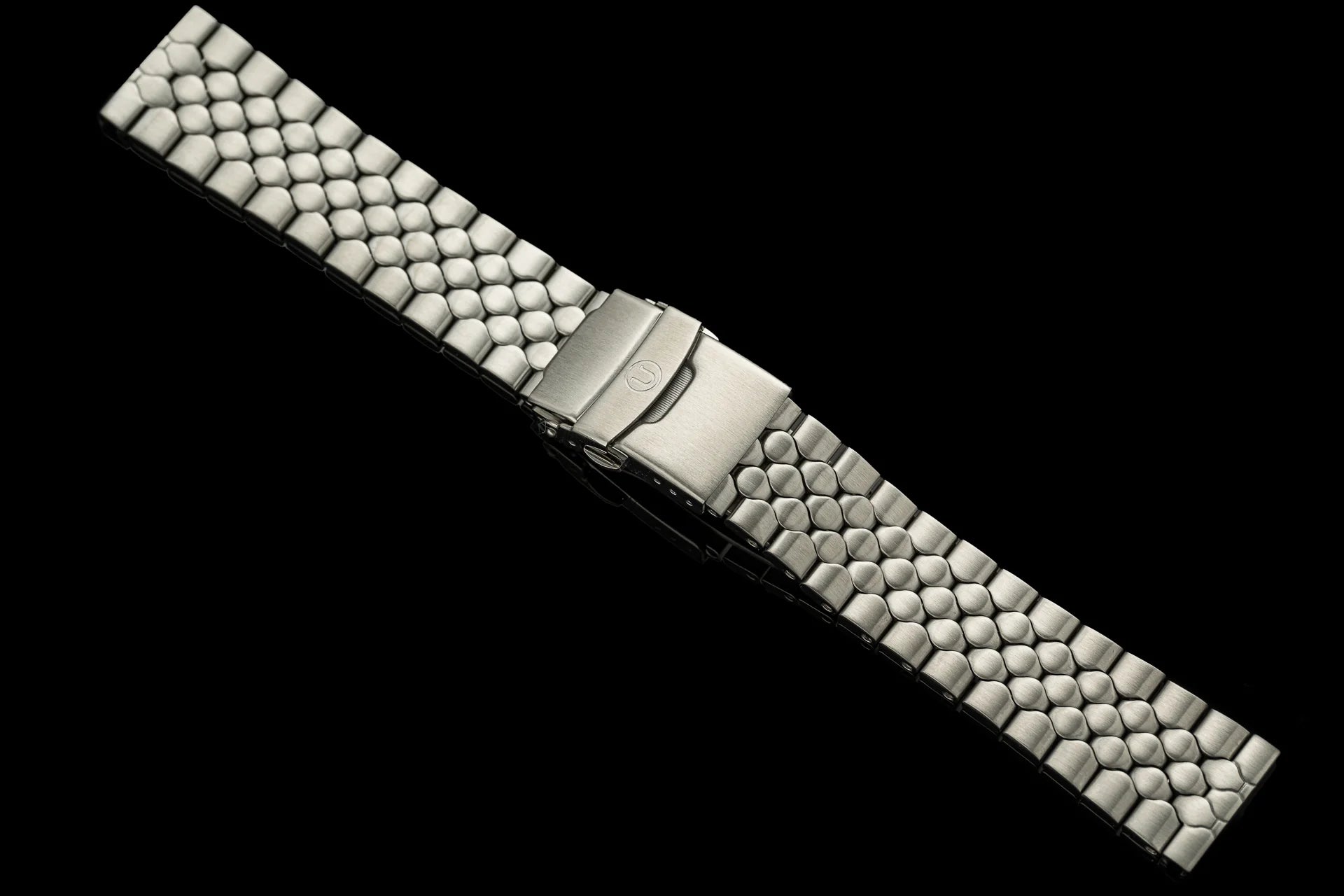 Stainless steel snakeskin textured watch band with straight end fitting, available in 18mm 20mm 22mm widths