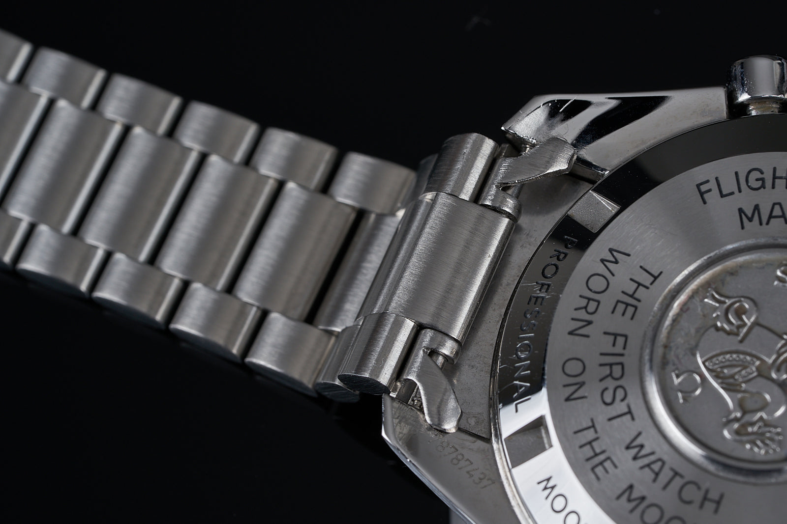Stainless steel bracelet for Omega Speedmaster watch with solid links and folding clasp, 19/20mm sized