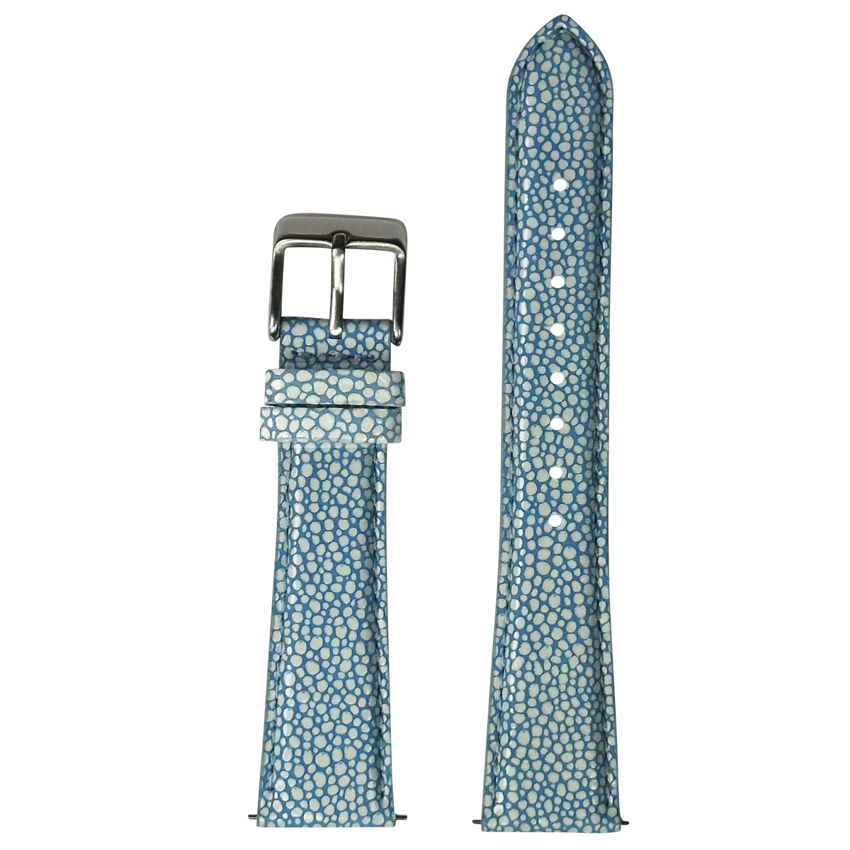 Blue faux stingray watch band with textured dot pattern and silver buckle