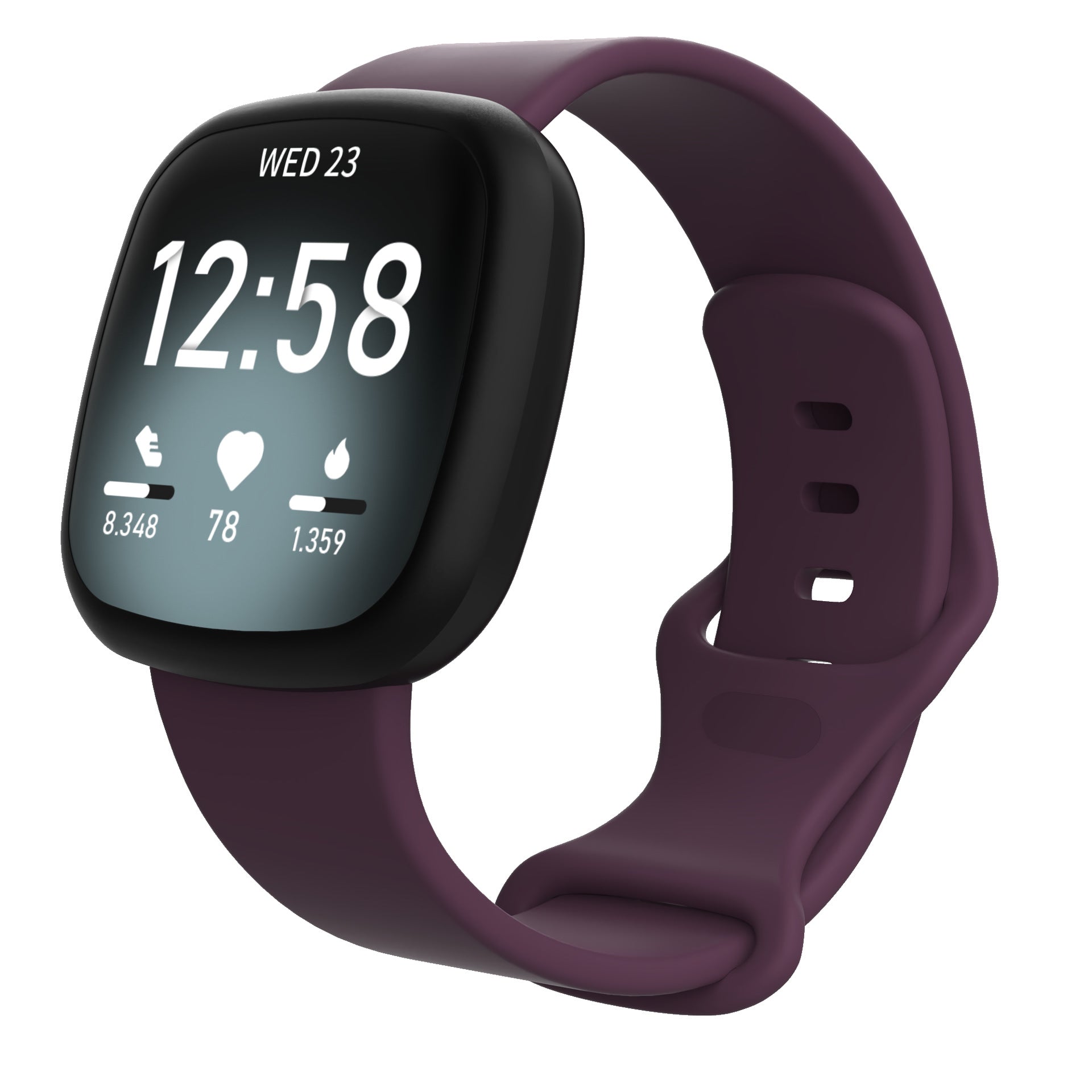 Burgundy silicone band for Fitbit Versa and Sense smartwatches with secure clasp closure