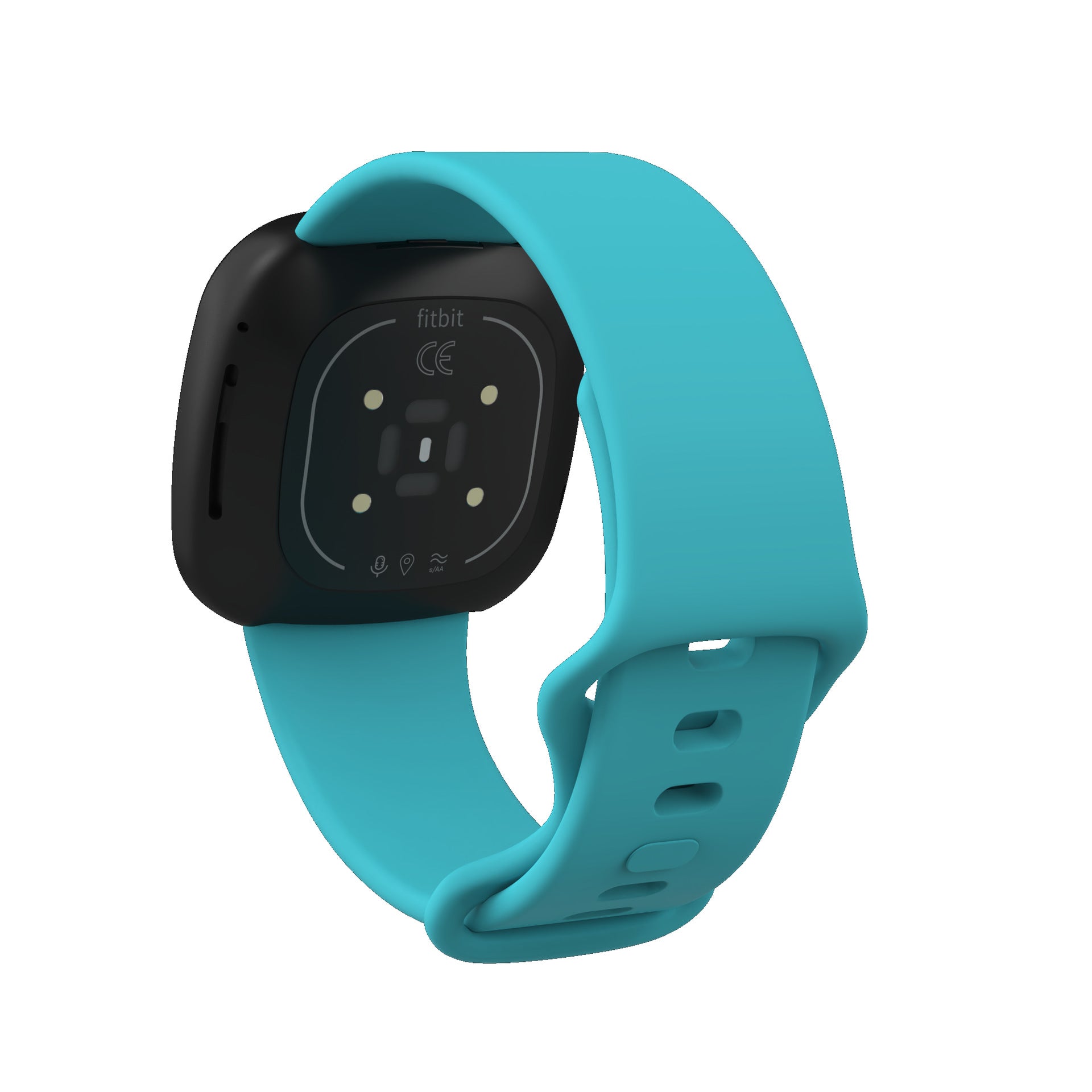 Turquoise silicone band for Fitbit Versa 3, Versa 4, Sense 1 and Sense 2 smartwatches with secure clasp closure