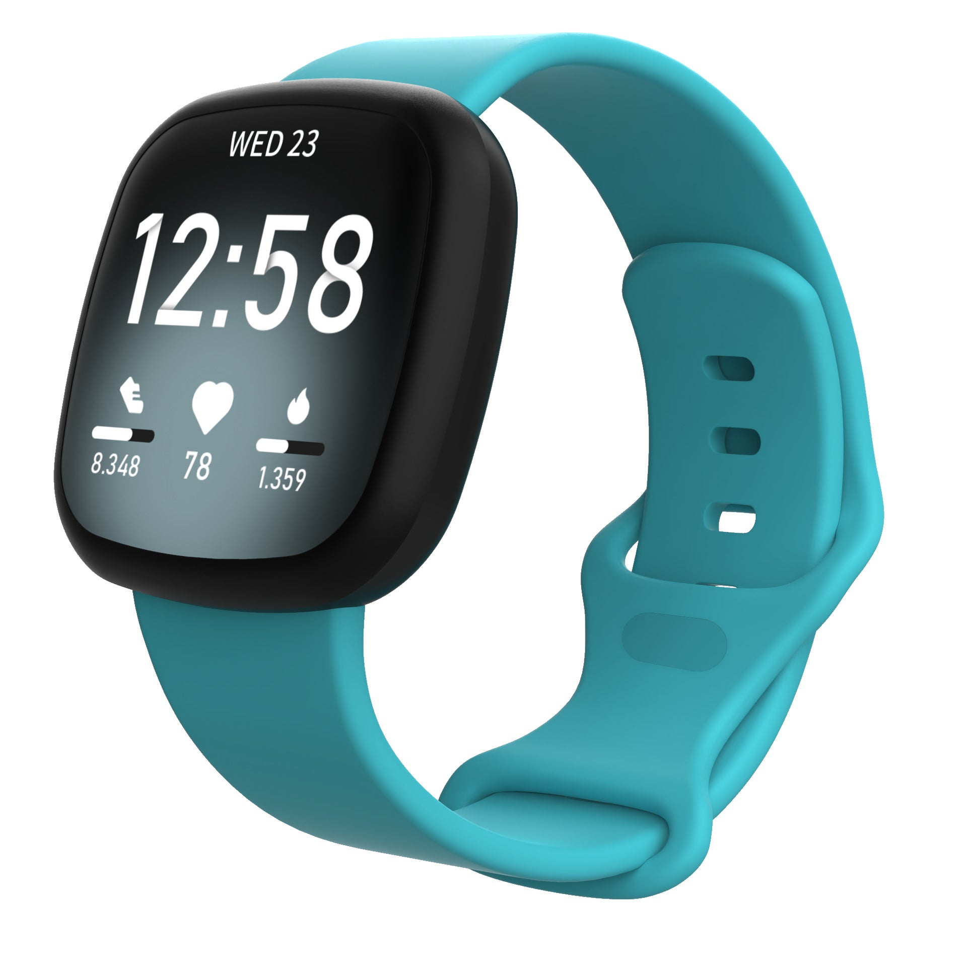 Teal silicone band replacement for Fitbit Versa and Sense smartwatch with adjustable strap and secure fit