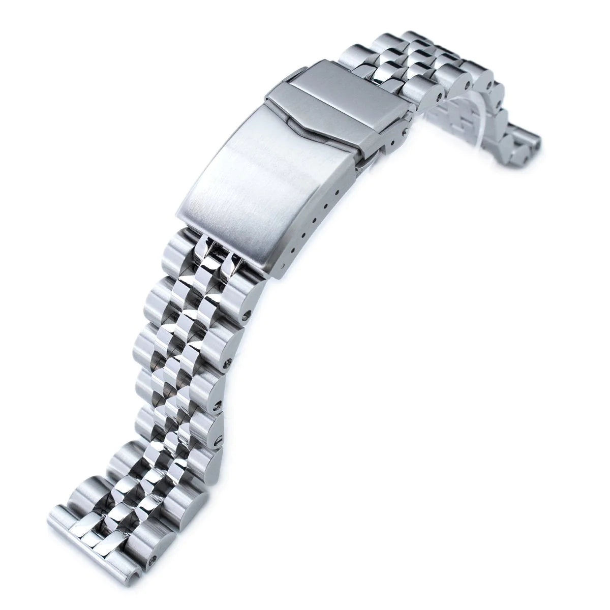 Stainless steel watch bracelet with solid link construction and deployant clasp fastener