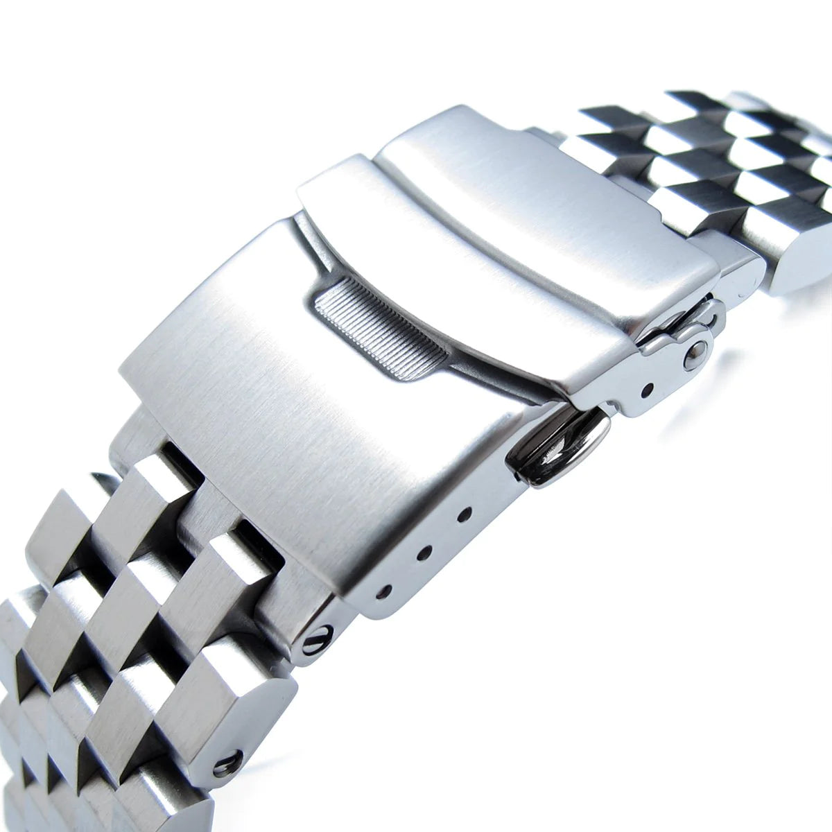 Strapcode Super Engineer II brushed stainless steel watch bracelet with solid end links and secure clasp for Seiko SKX007