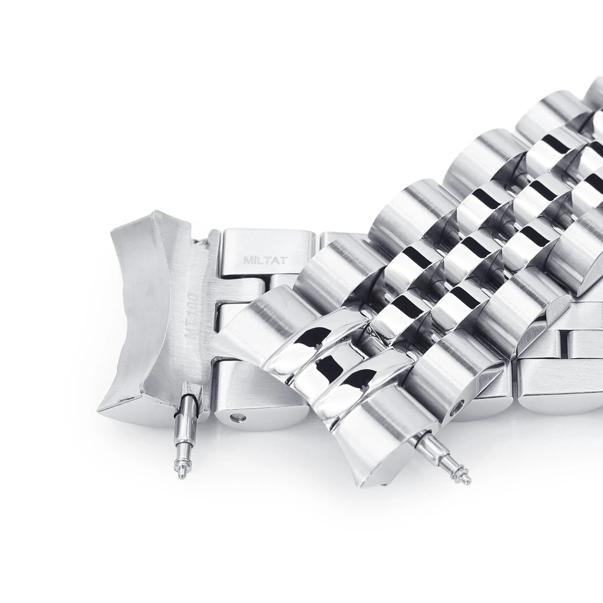 Stainless steel Angus-J Louis watch bracelet for Tudor Black Bay 58 with polished links and secure clasp displayed on white background