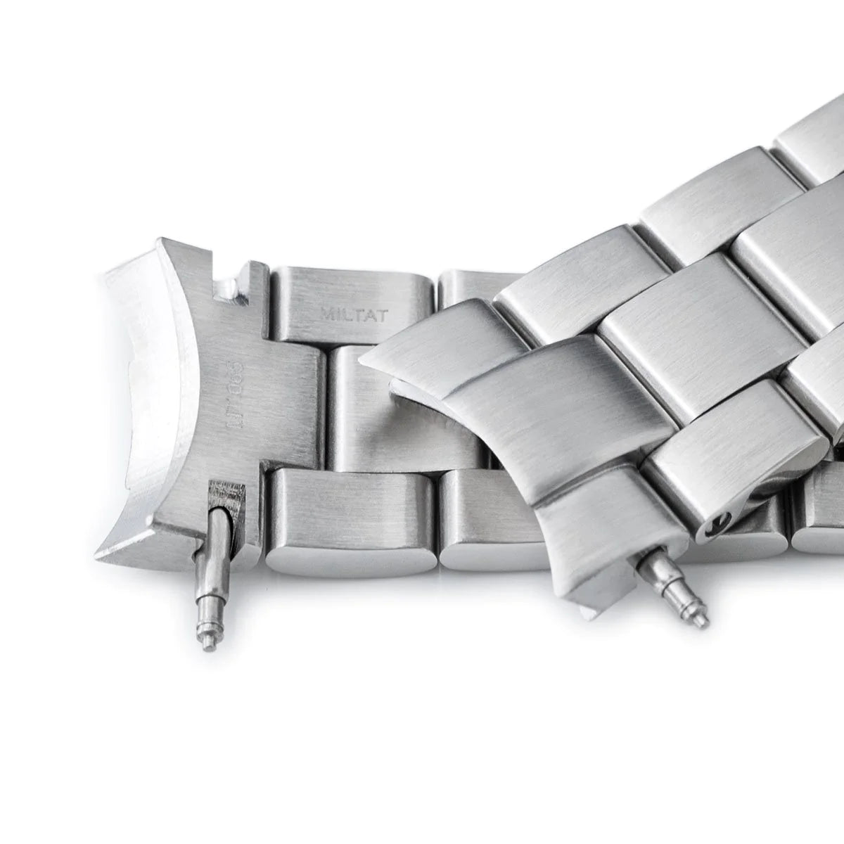 Stainless steel Super-O Boyer watch bracelet with solid links and curved end links for Seiko Alpinist and Hamilton Khaki Field watches, 20mm width