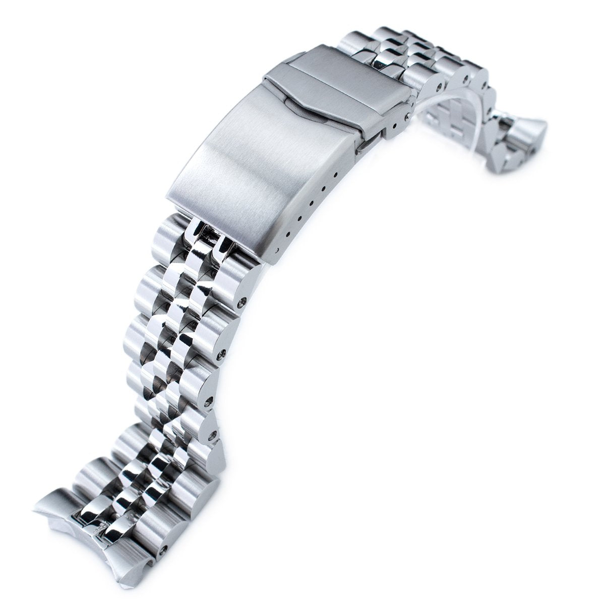 Stainless steel jubilee watch bracelet with solid end links and fold-over clasp for Seiko SKX007 dive watch