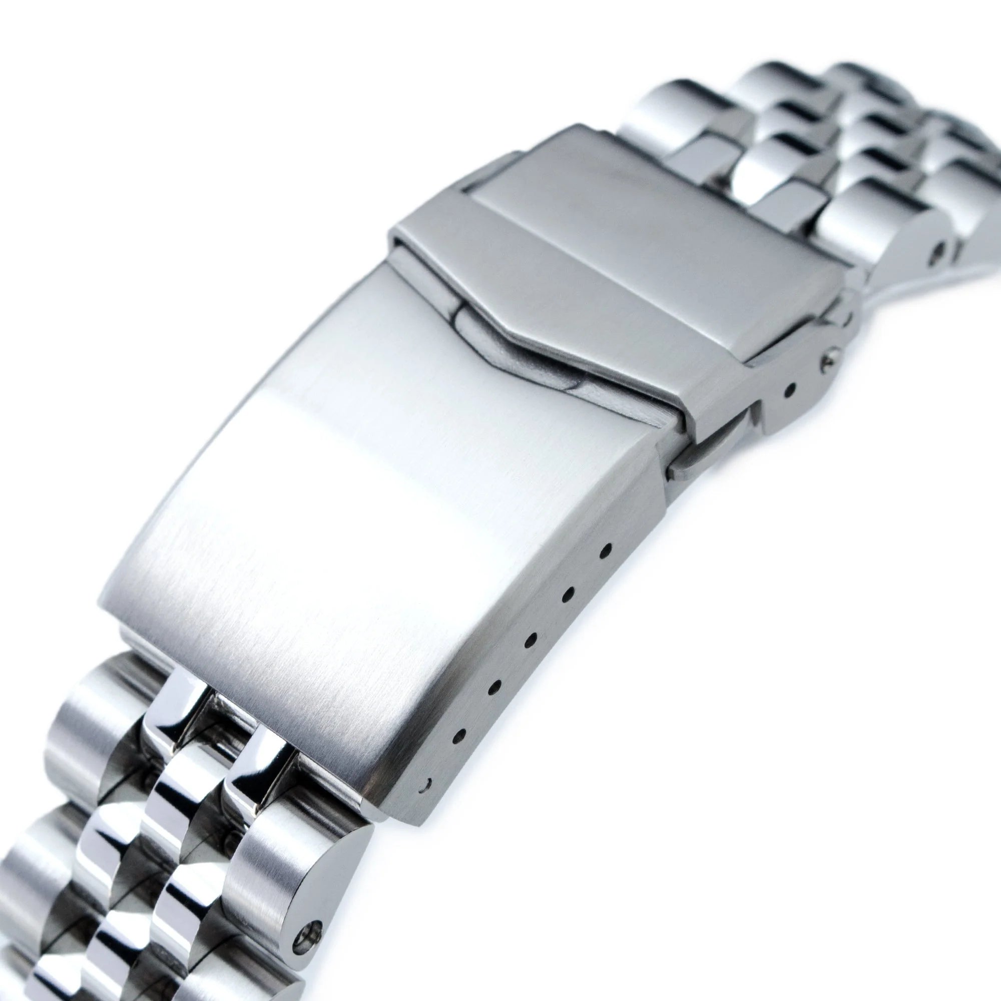 Stainless steel Angus-J Louis watch bracelet for Seiko 5 with solid links and secure clasp closure
