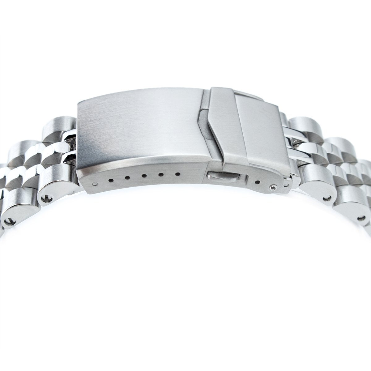 Stainless steel watch bracelet with solid links and fold-over safety clasp for Seiko SKX007 dive watch