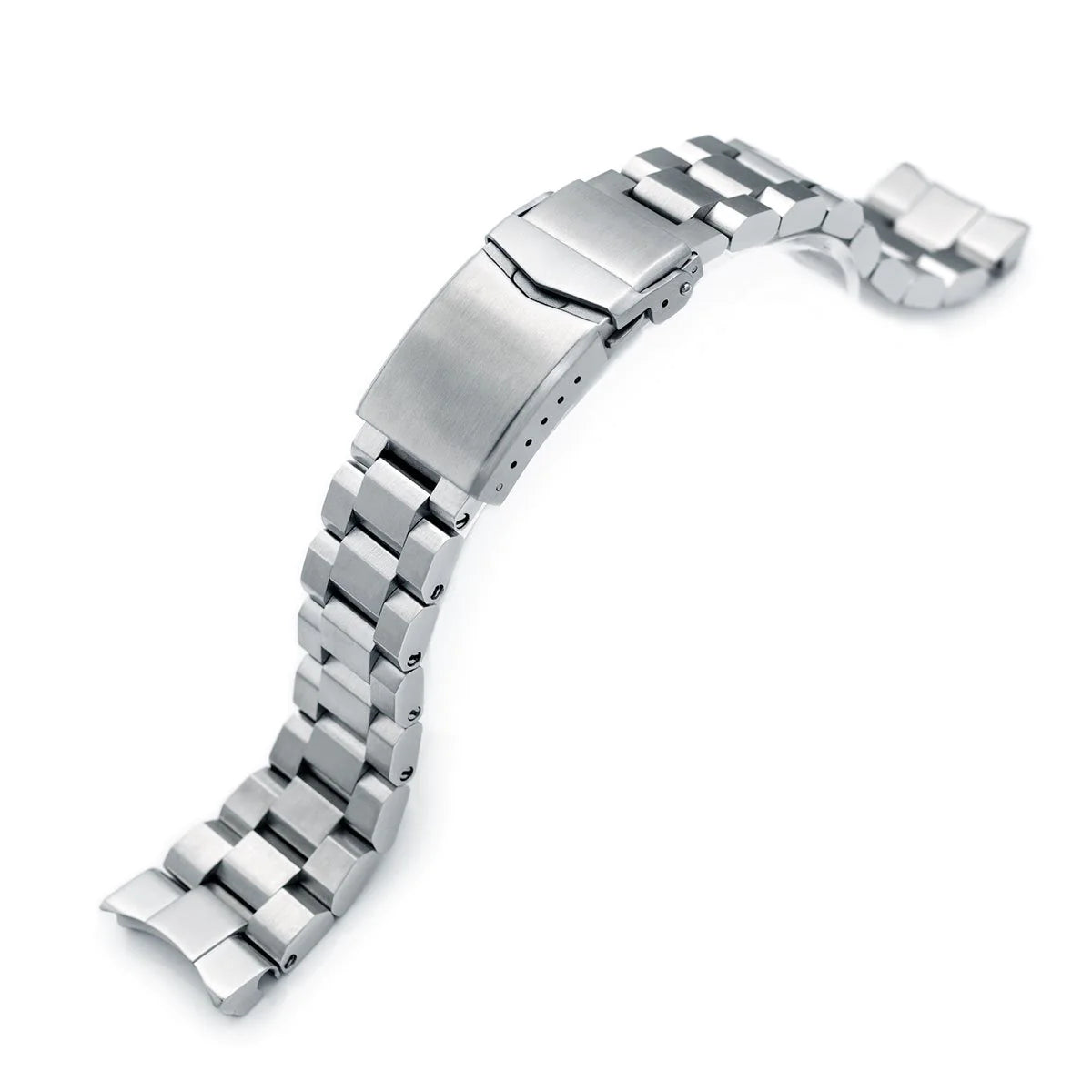 Stainless steel hexad bracelet for Seiko Samurai SRPB51 with secure clasp and adjustable links, displayed on white background