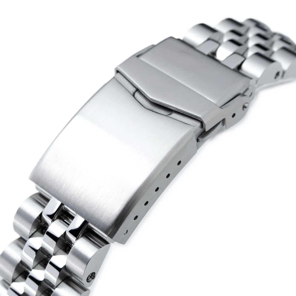 Stainless steel watch bracelet with solid links and fold-over safety clasp for Orient Triton dive watch