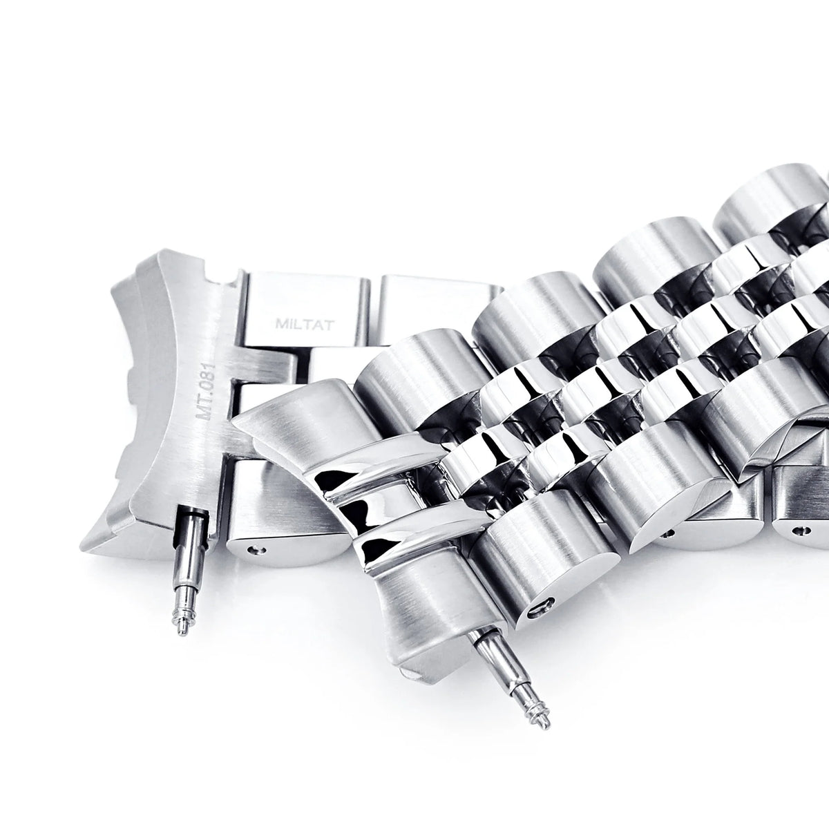Stainless steel watch bracelet links and end links with spring bars for Orient Triton, polished silver finish
