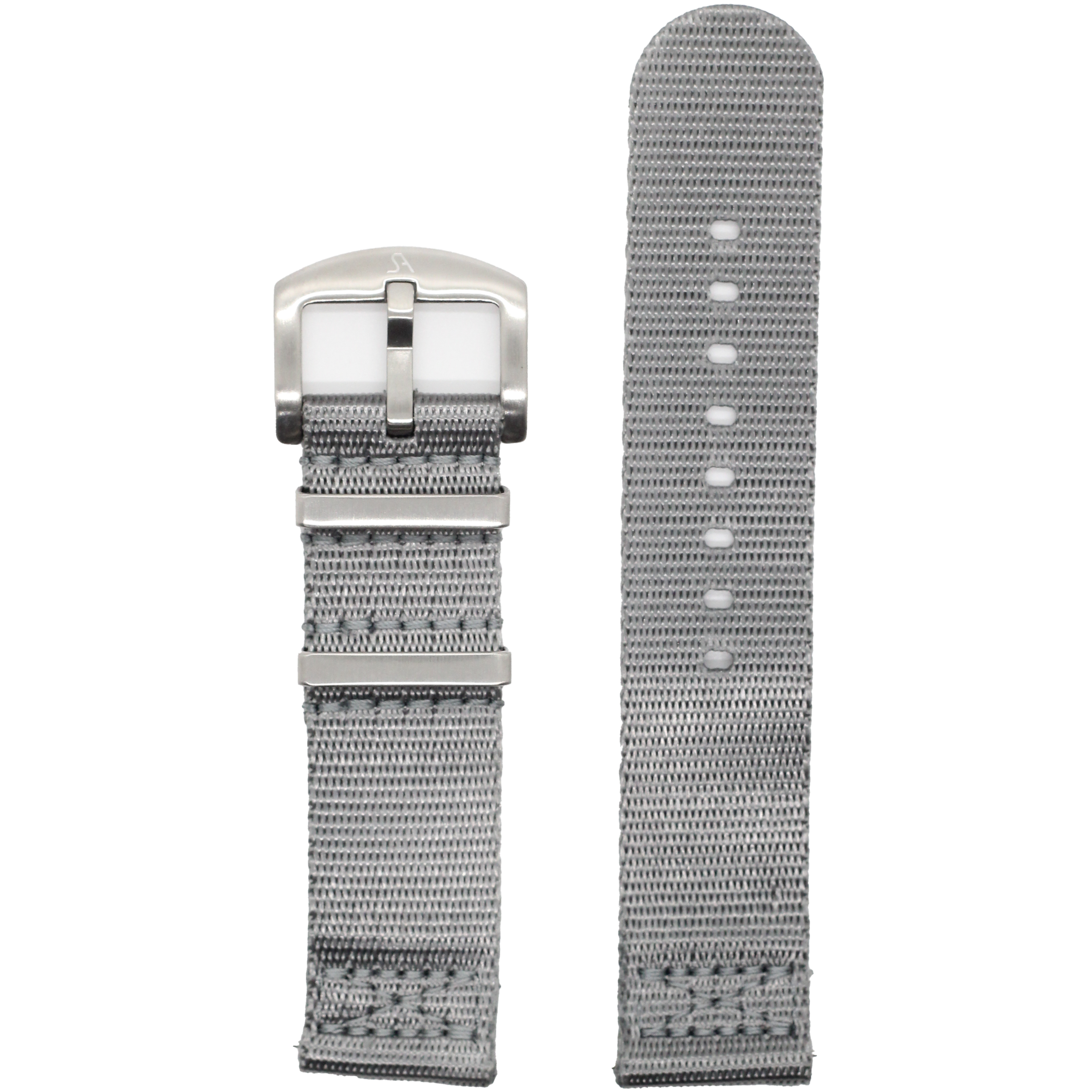 Grey woven nylon watch band with silver buckle for Fitbit Versa and Sense smartwatches
