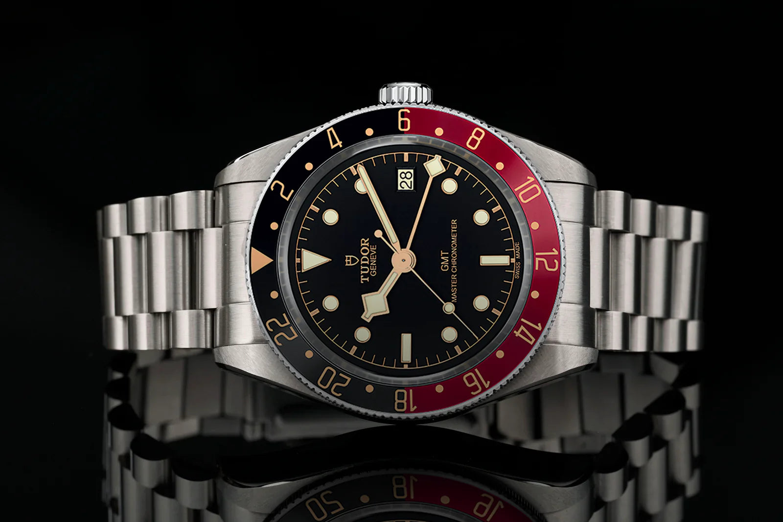 Stainless steel bracelet for Tudor Black Bay 58 GMT watch with solid end links and polished center links