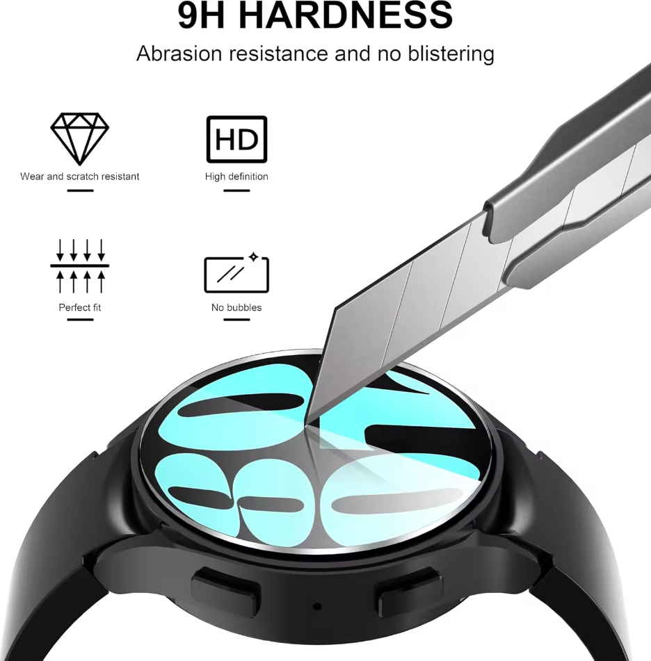 9H hardness tempered glass screen protector for Galaxy Watch 7, 8 and Ultra with scratch resistance and bubble-free application