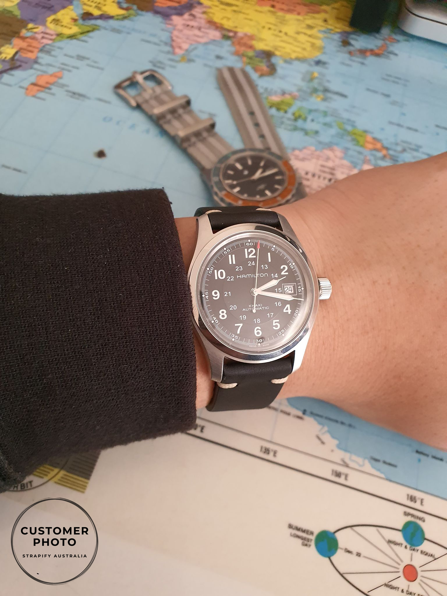 Hamilton automatic watch with black leather quick release strap