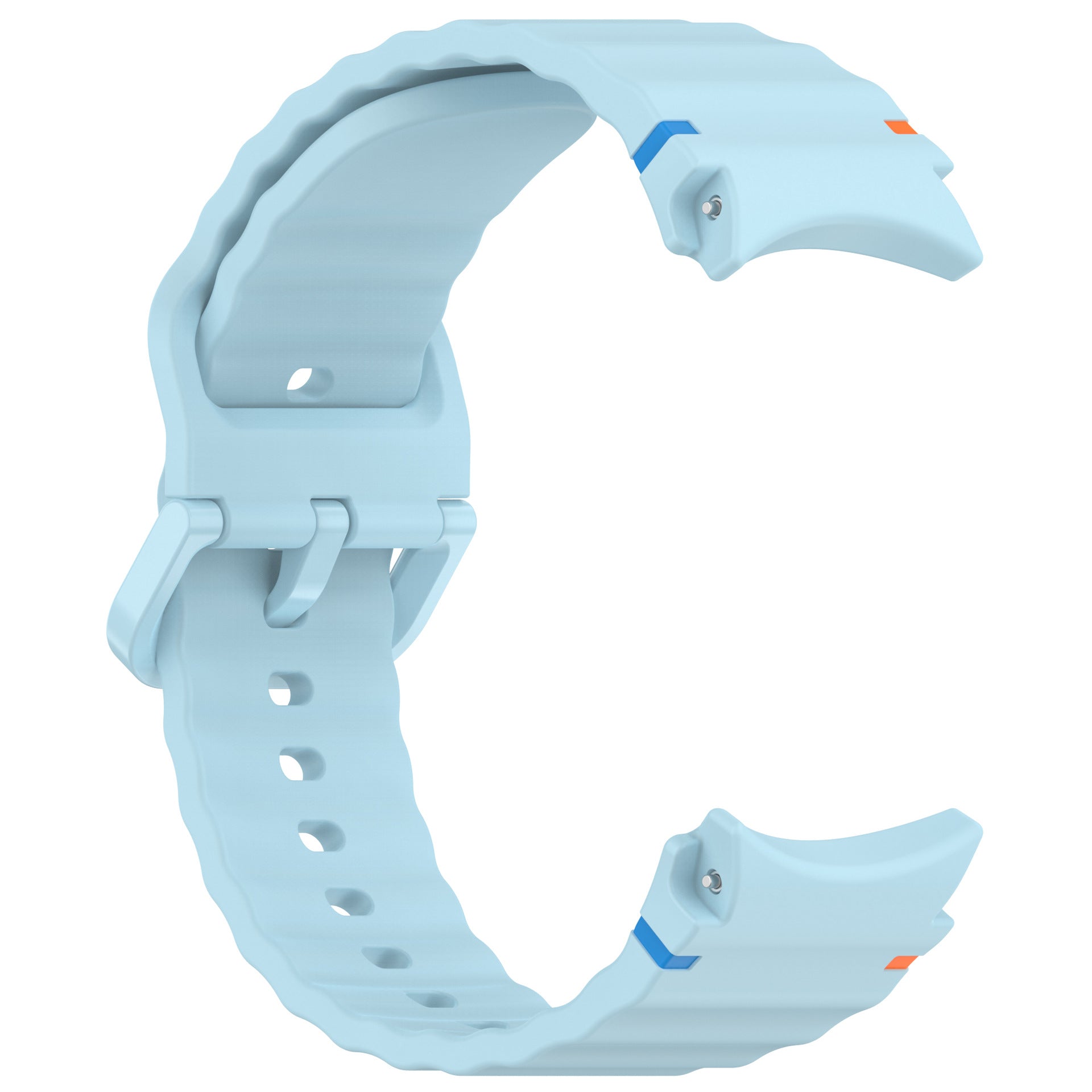 Light blue silicone sport watch band with stitched design and quick-release pins for Galaxy Watch and Vivomove models