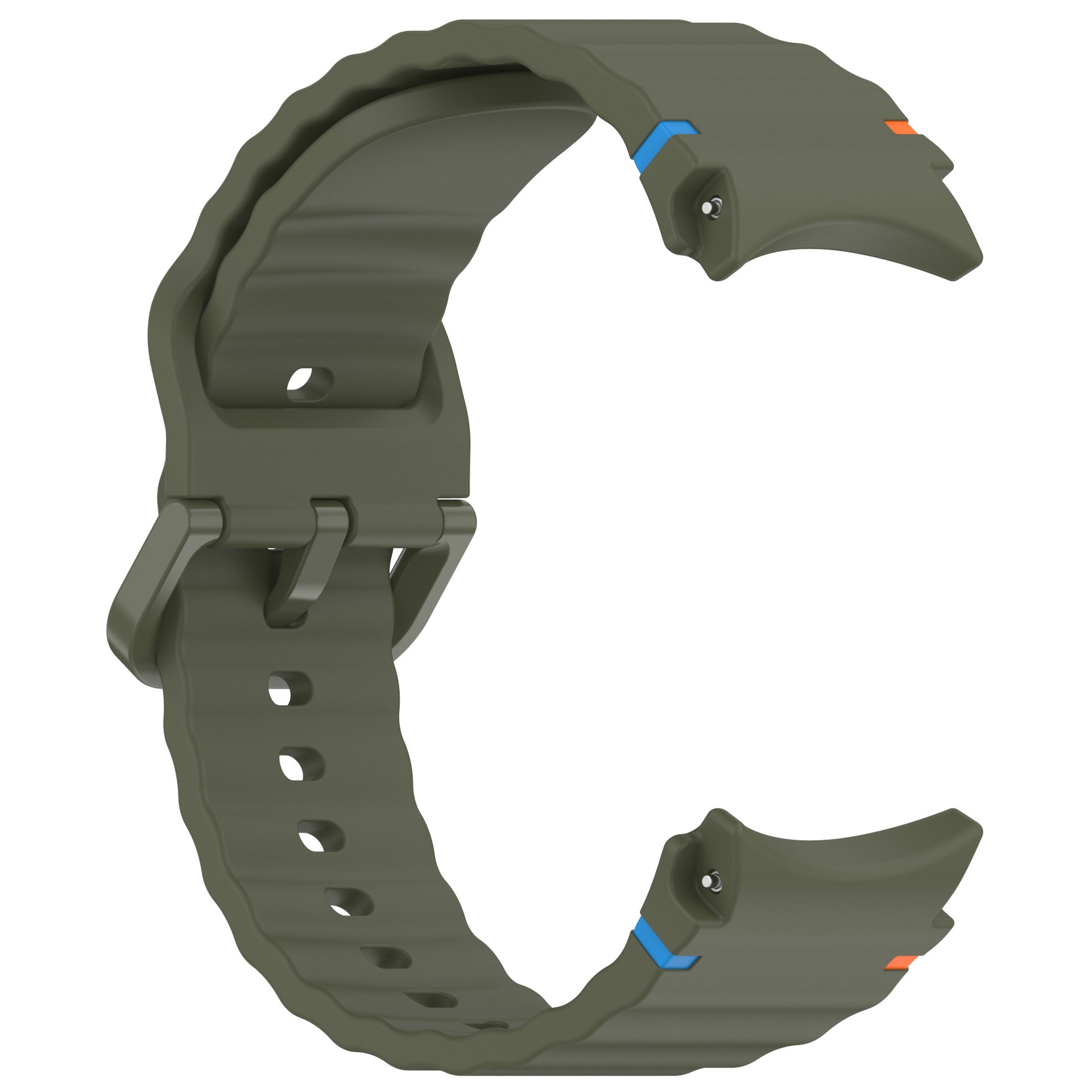 Olive green silicone sports watch band with stitched design and quick-release pins for Galaxy Watch 4-7 and Vivomove HR