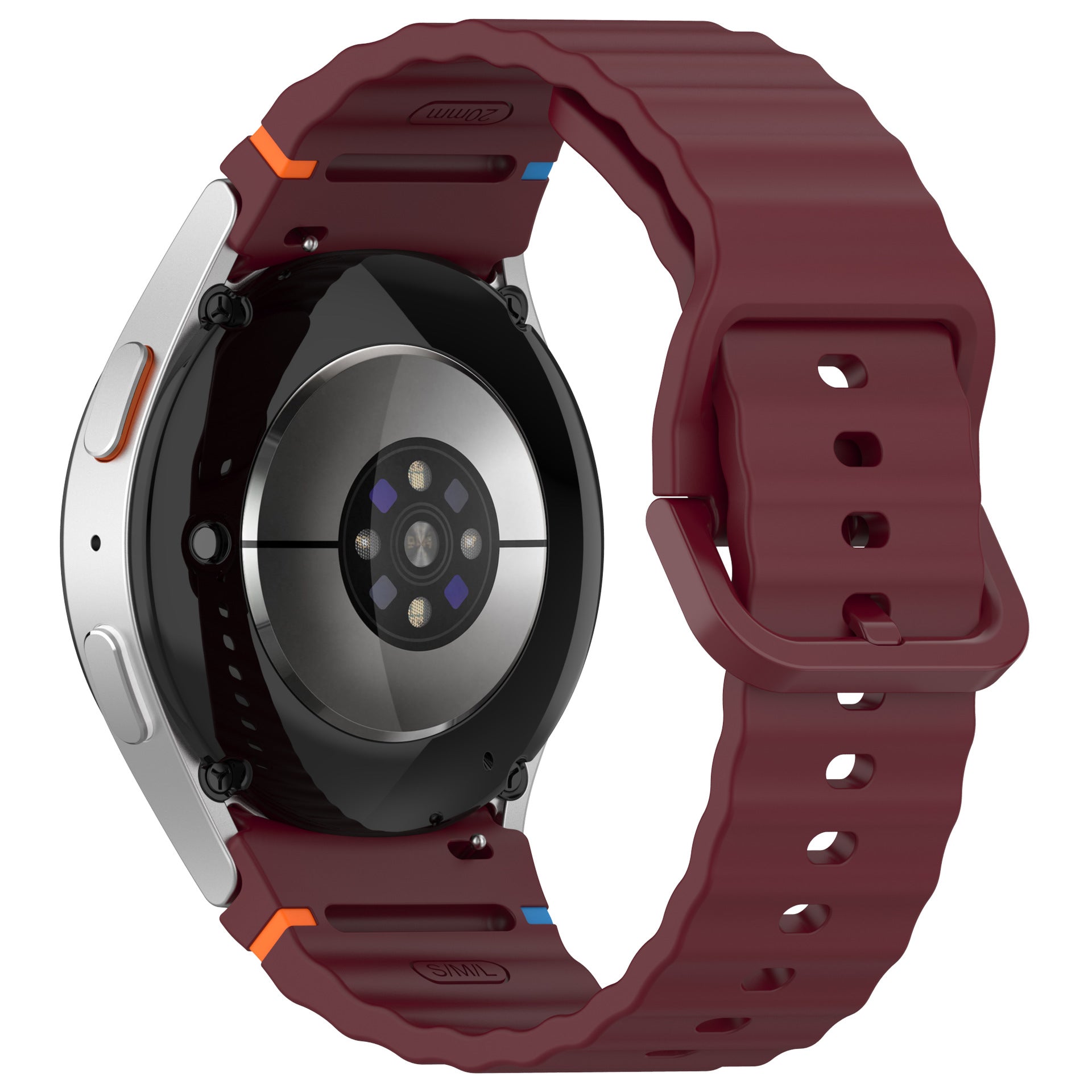 Burgundy silicone sports strap with stitch design for Galaxy Watch 4-7 and Vivomove HR smartwatches