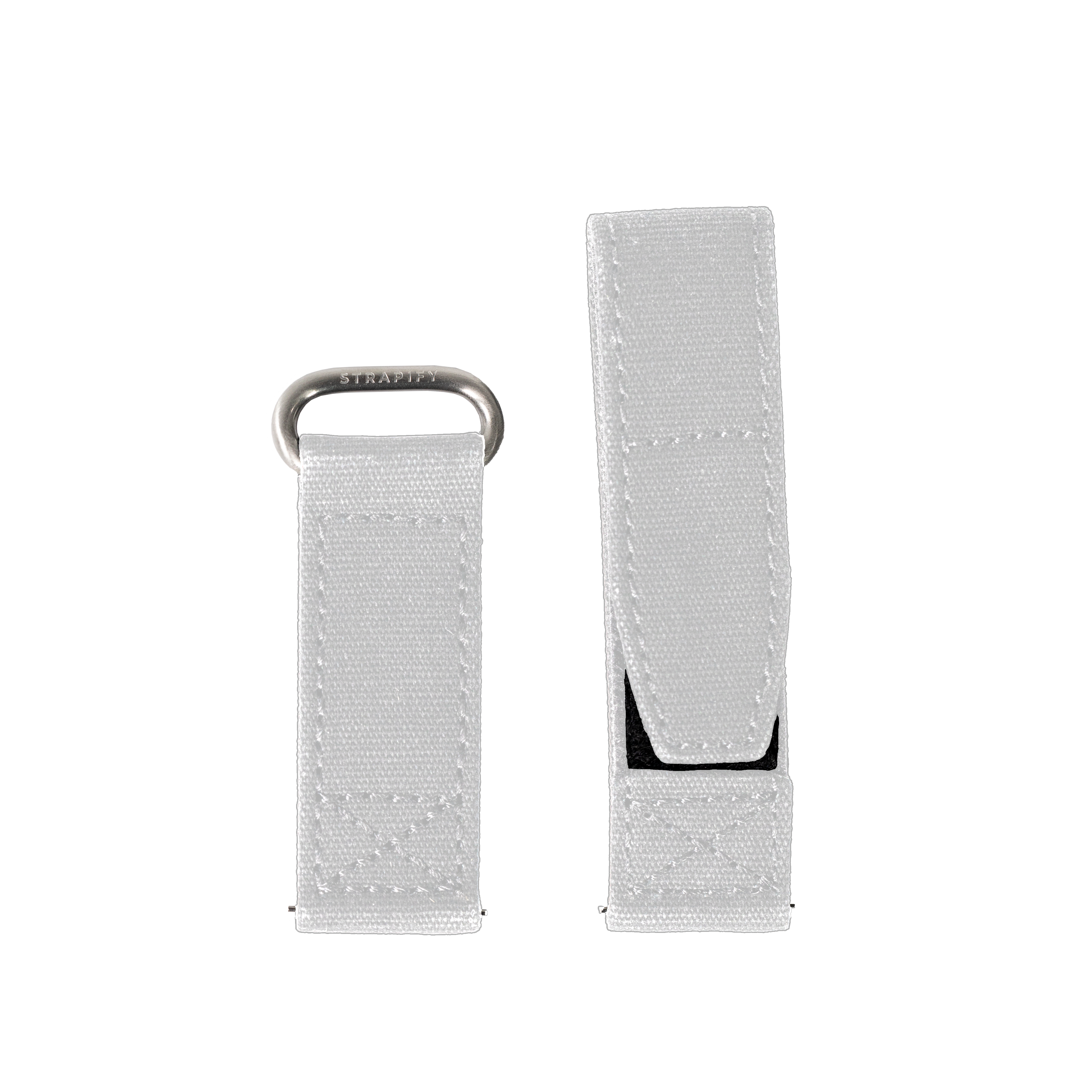 White 22mm QuickFit velcro straps with metal loop attachment and adhesive backing for watch bands
