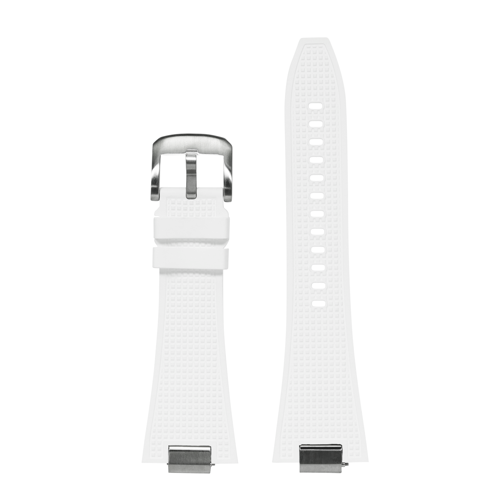 White FKM rubber watch strap with stainless steel buckle for Tissot PRX 40 timepiece