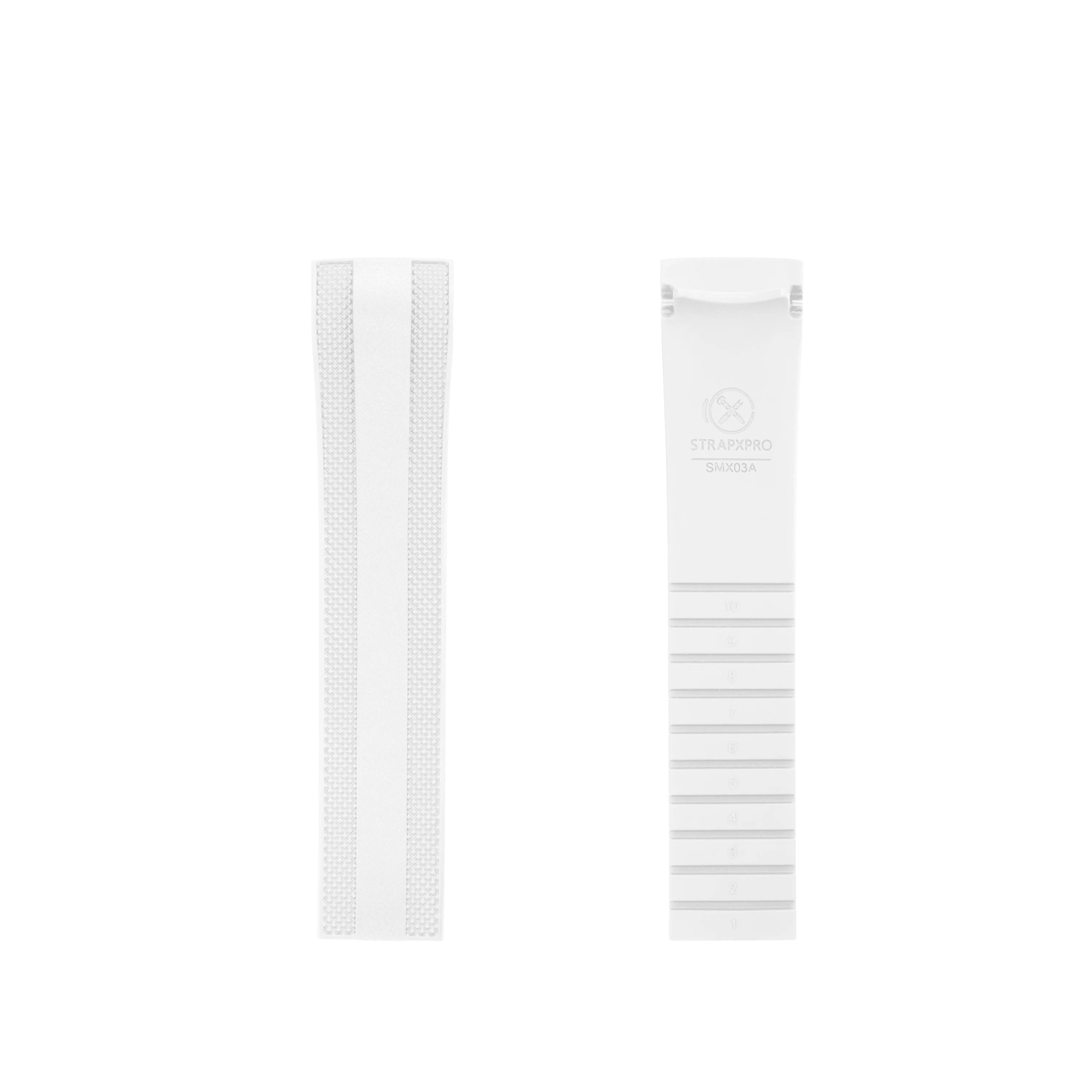 White curved-end rubber strap for Seiko Prospex SPEEDTIMER SSC813 with grip texture and horizontal ridge details