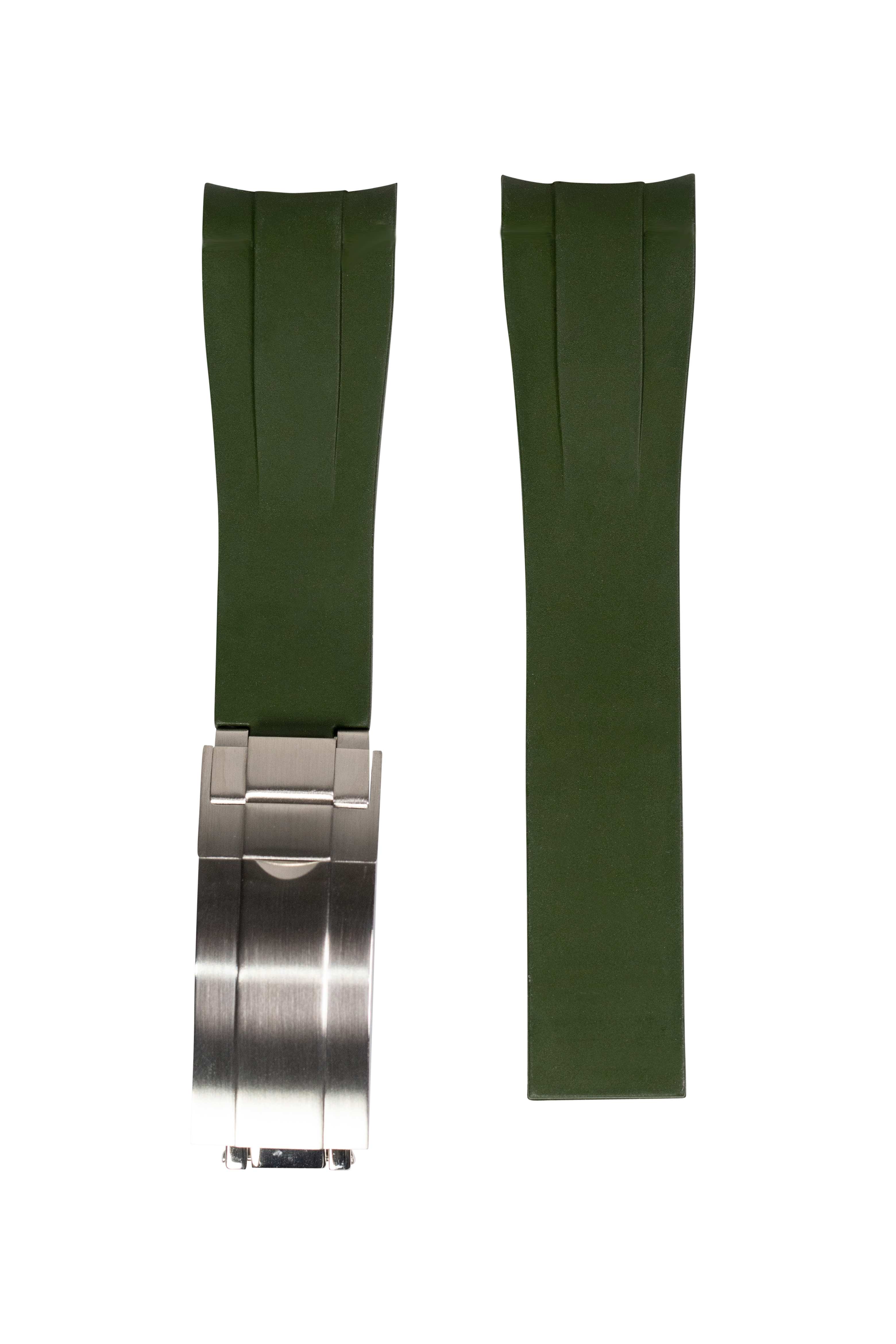 Army green vulcanised rubber watch strap with stainless steel Oyster clasp for Rolex watches