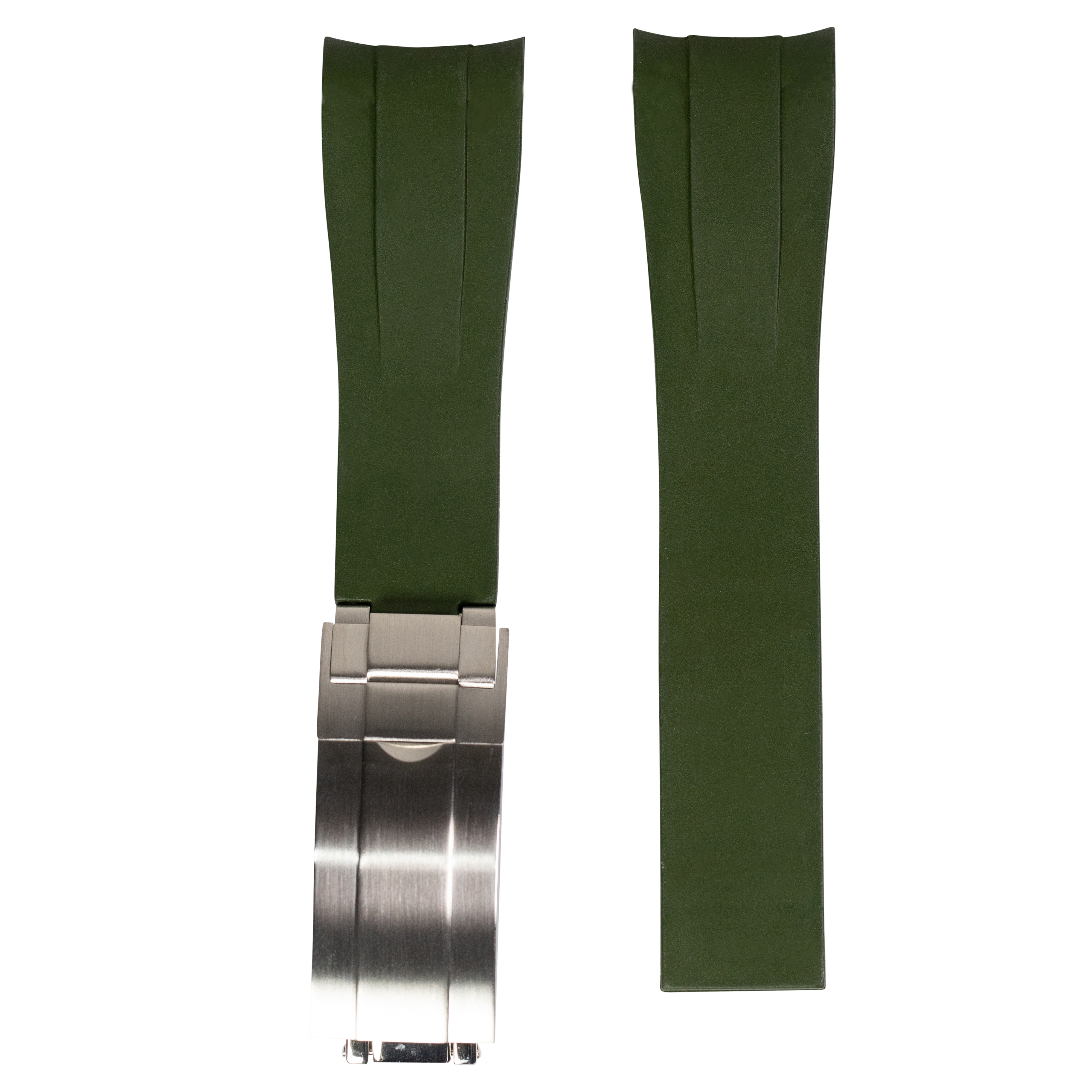 Seiko Alpinist army green vulcanised rubber watch strap with brushed steel oyster clasp