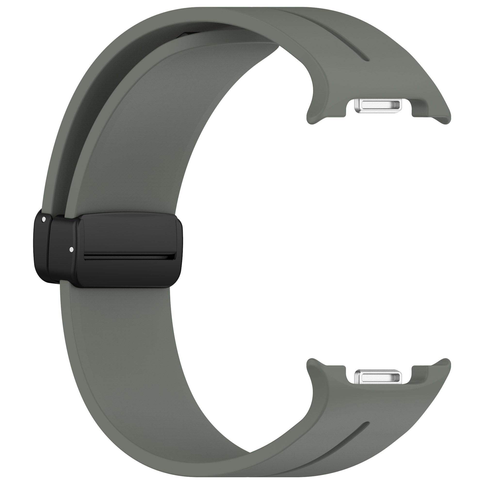 Gray silicone smartwatch band with black magnetic deployant clasp for Galaxy Watch 8