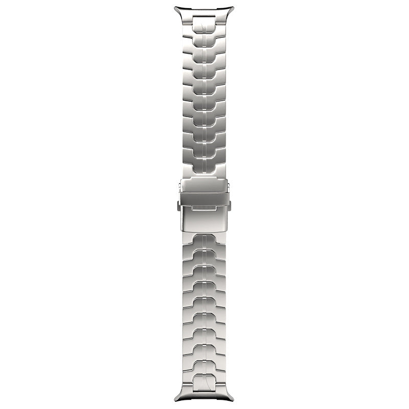 Stainless steel bracelet band with metal link design and connector clasp for smartwatch