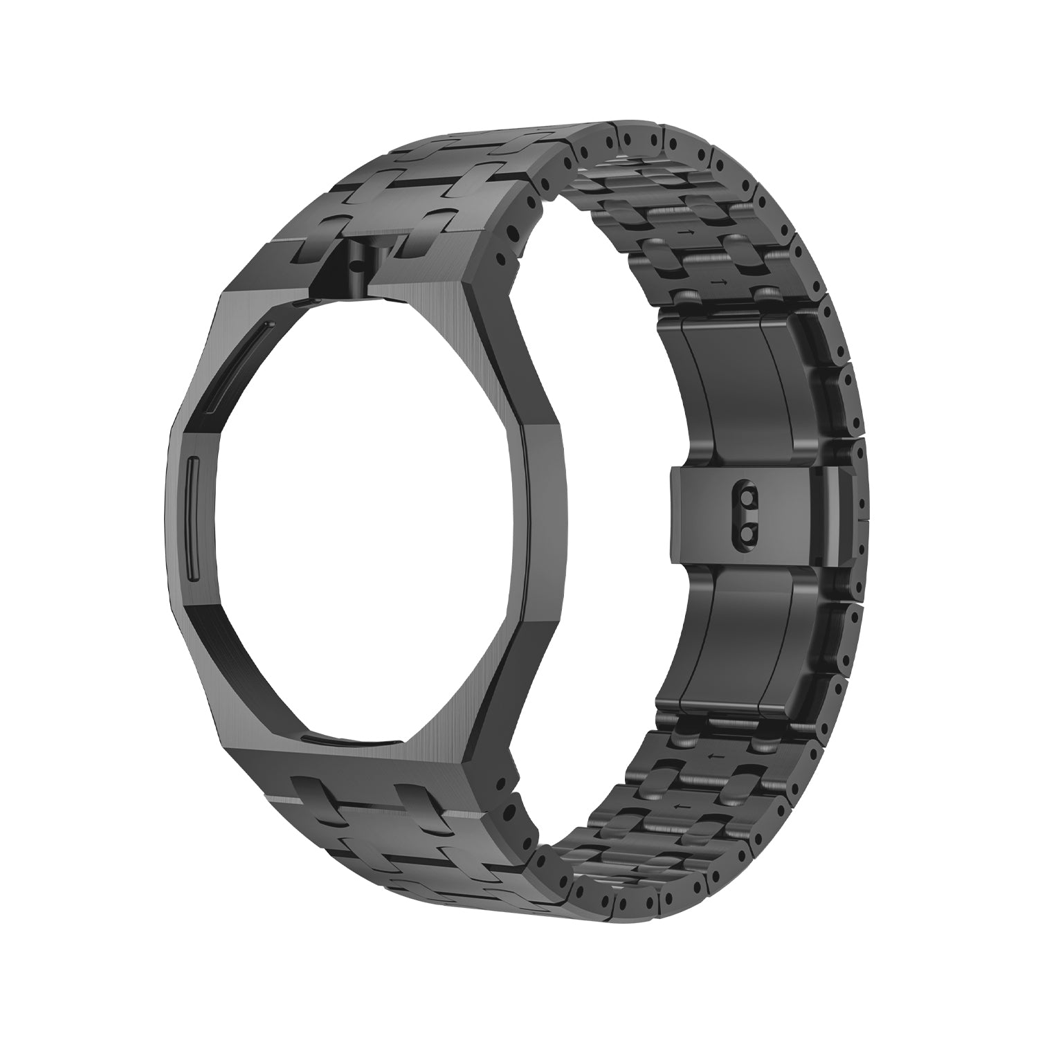 AP x Swatch Royal Pop stainless steel case and bracelet in black, angled view