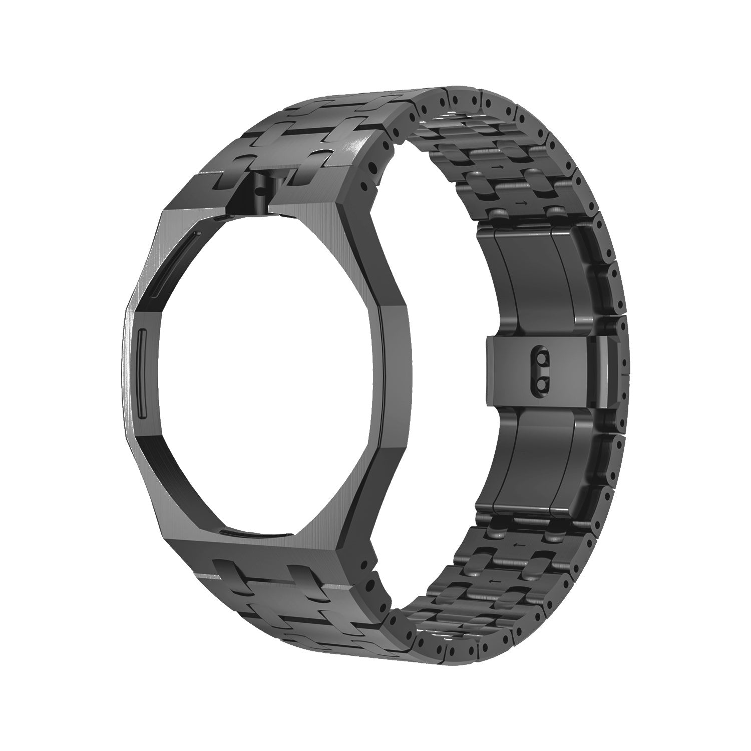 AP x Swatch Royal Pop stainless steel case and bracelet in black, three-quarter view
