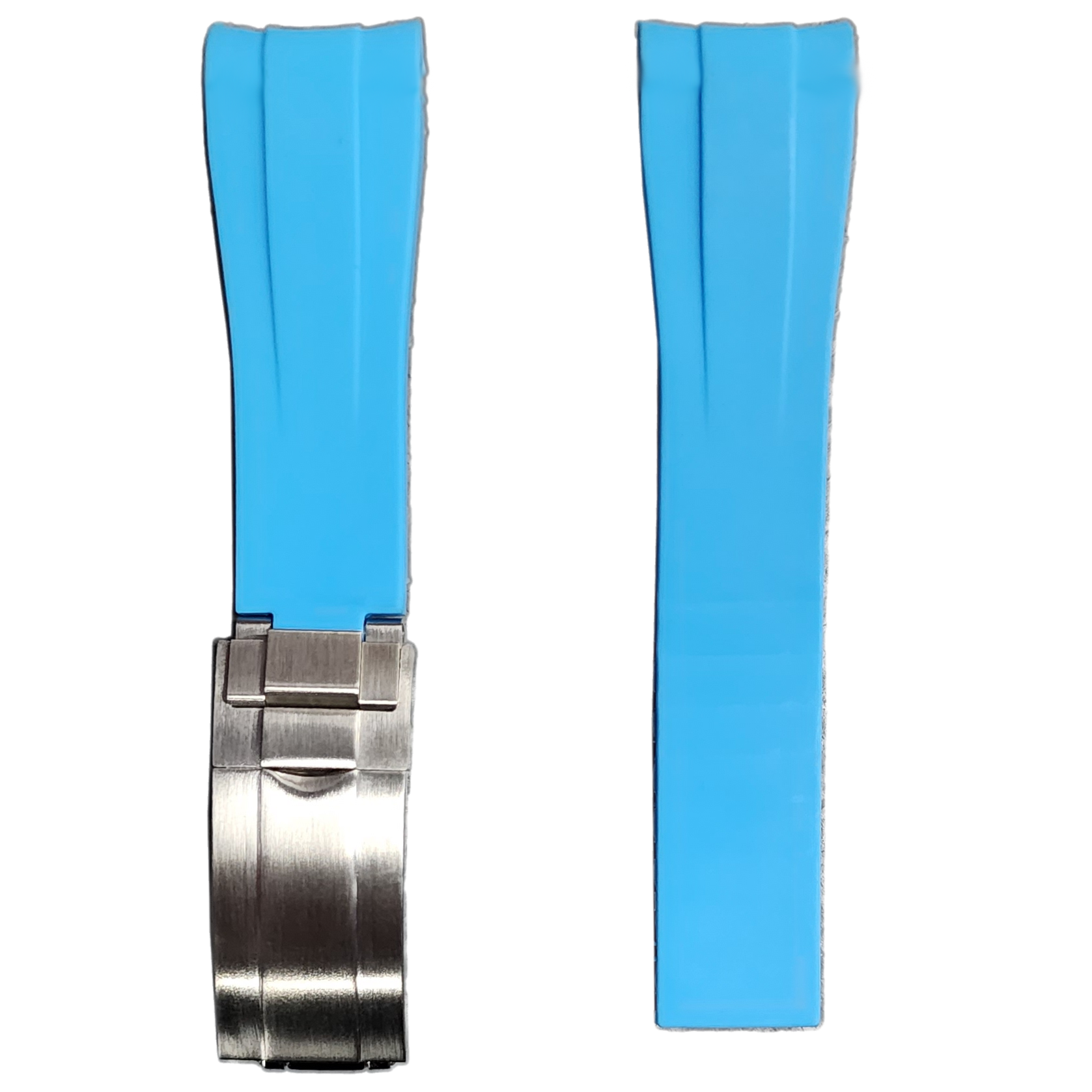 Blue vulcanized rubber watch strap with stainless steel oyster clasp for Rolex sports watches