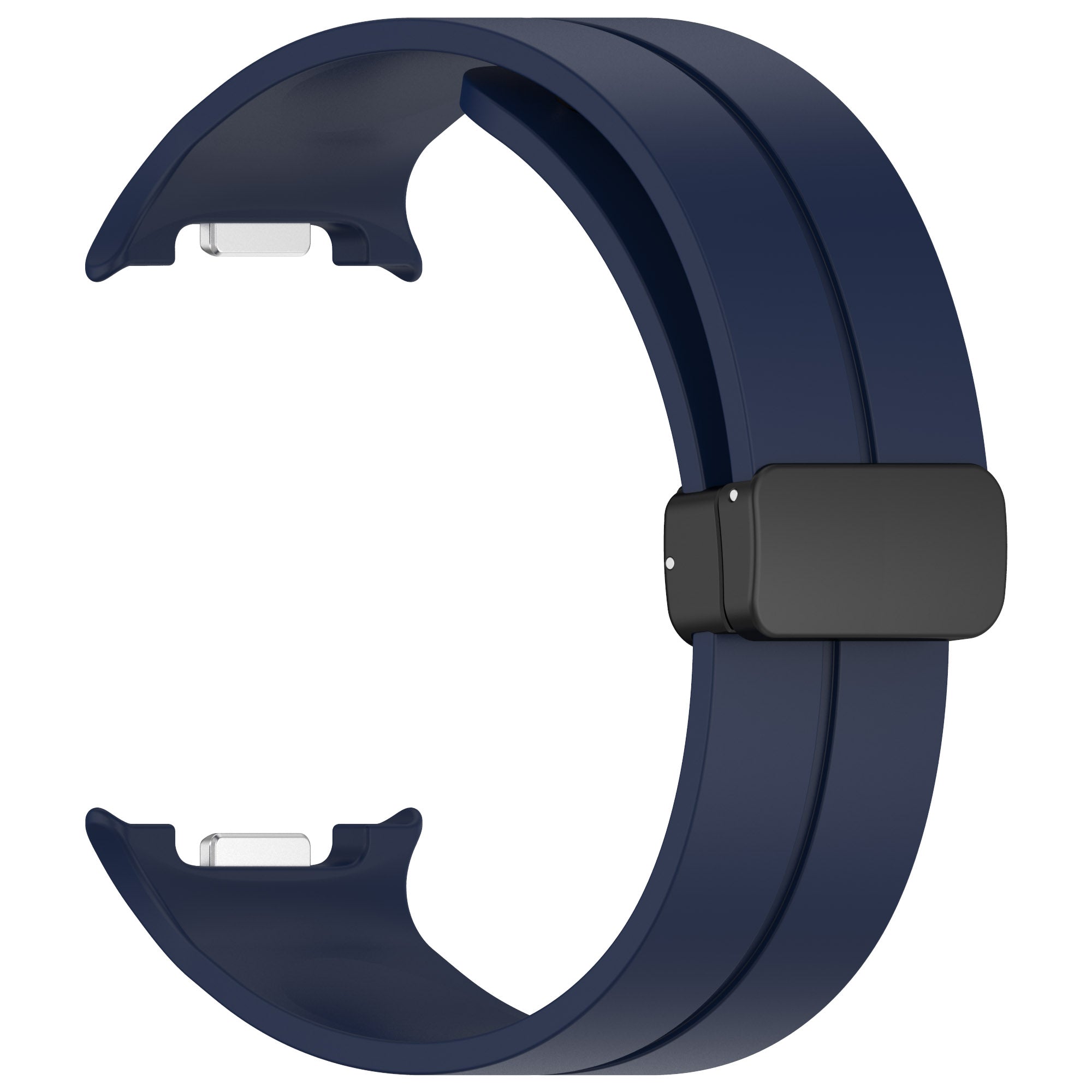 Navy blue magnetic silicone watch band with black deployant clasp for Galaxy Watch 8