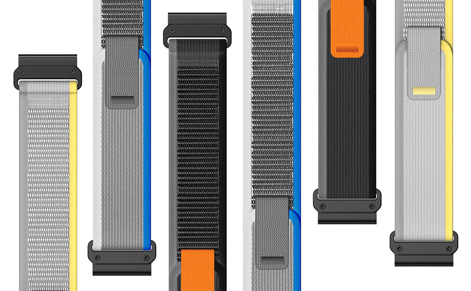 QuickFit Trail Loop bands in multiple colors with black plastic buckles for smartwatch straps