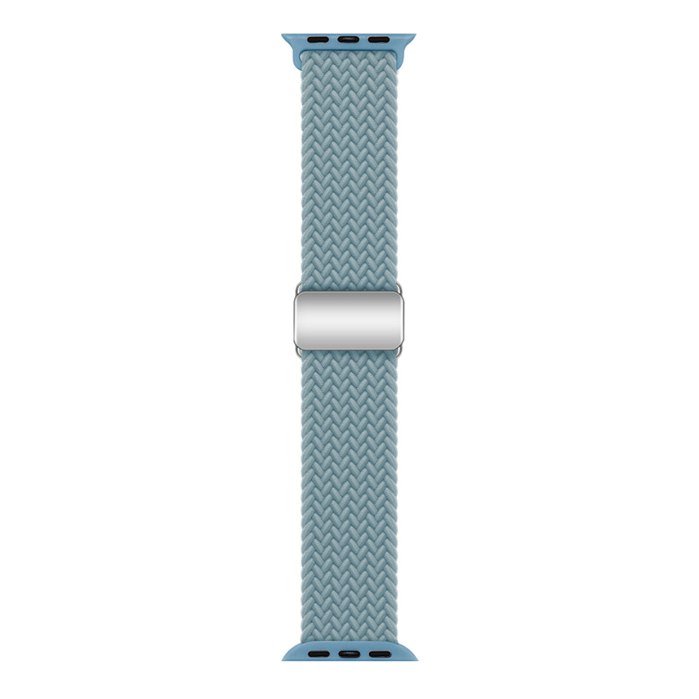 Blue braided fabric smartwatch band with magnetic clasp and aluminum connector for Apple Watch