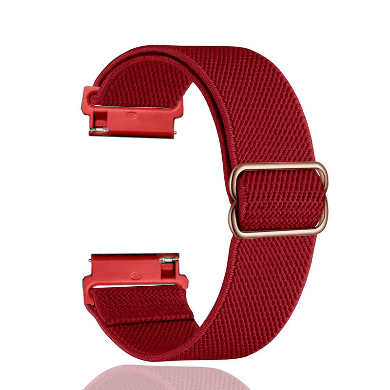 Red woven elastic smartwatch band with quick release magnetic closure and metal buckle hardware