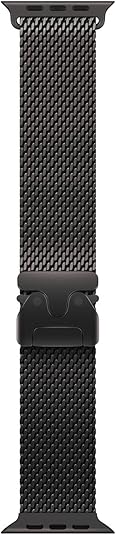 Black titanium Milanese loop watch band with magnetic closure and adjustable mesh design for Apple Watch