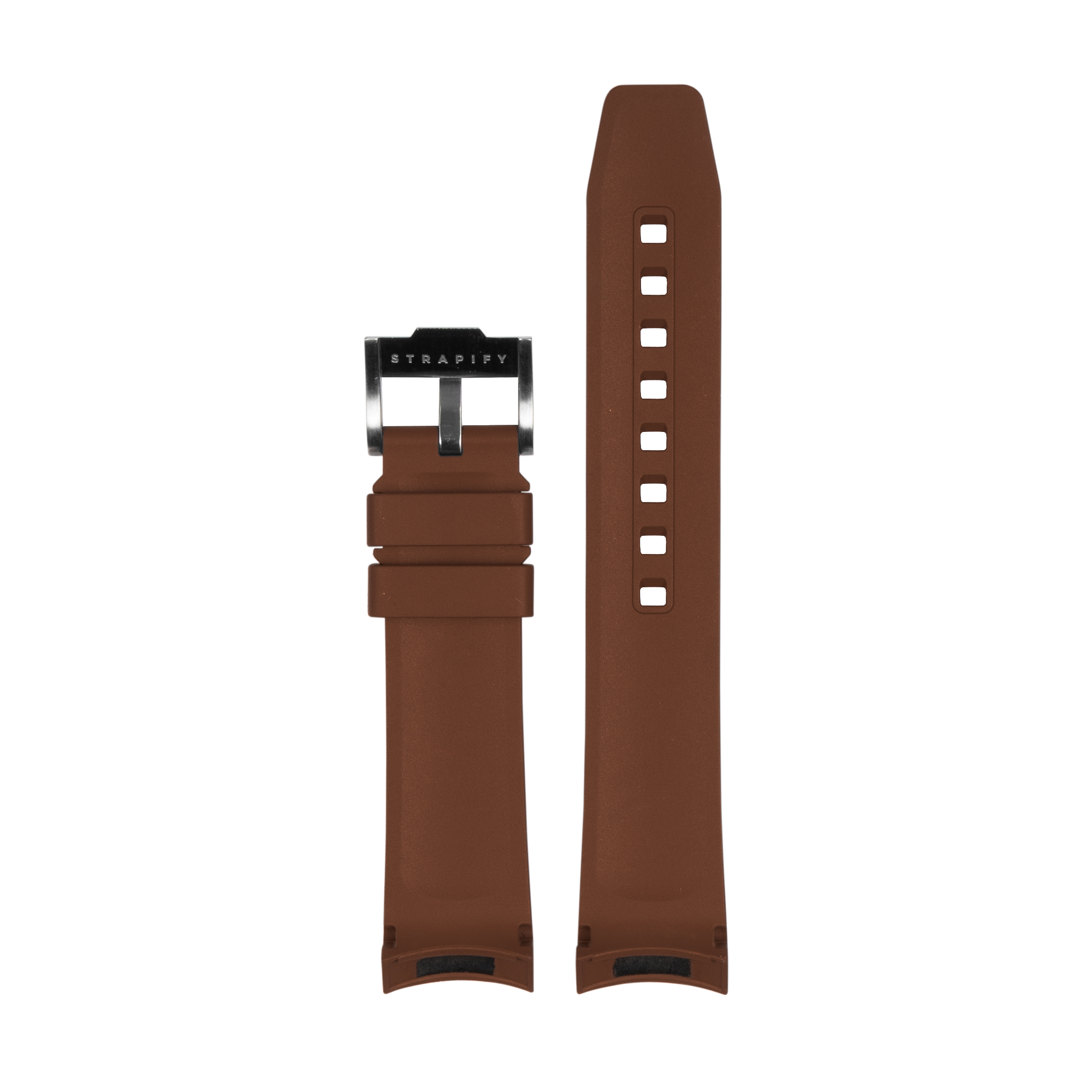 Brown silicone watch strap with square hole details and stainless steel buckle for Tudor Black Bay 58