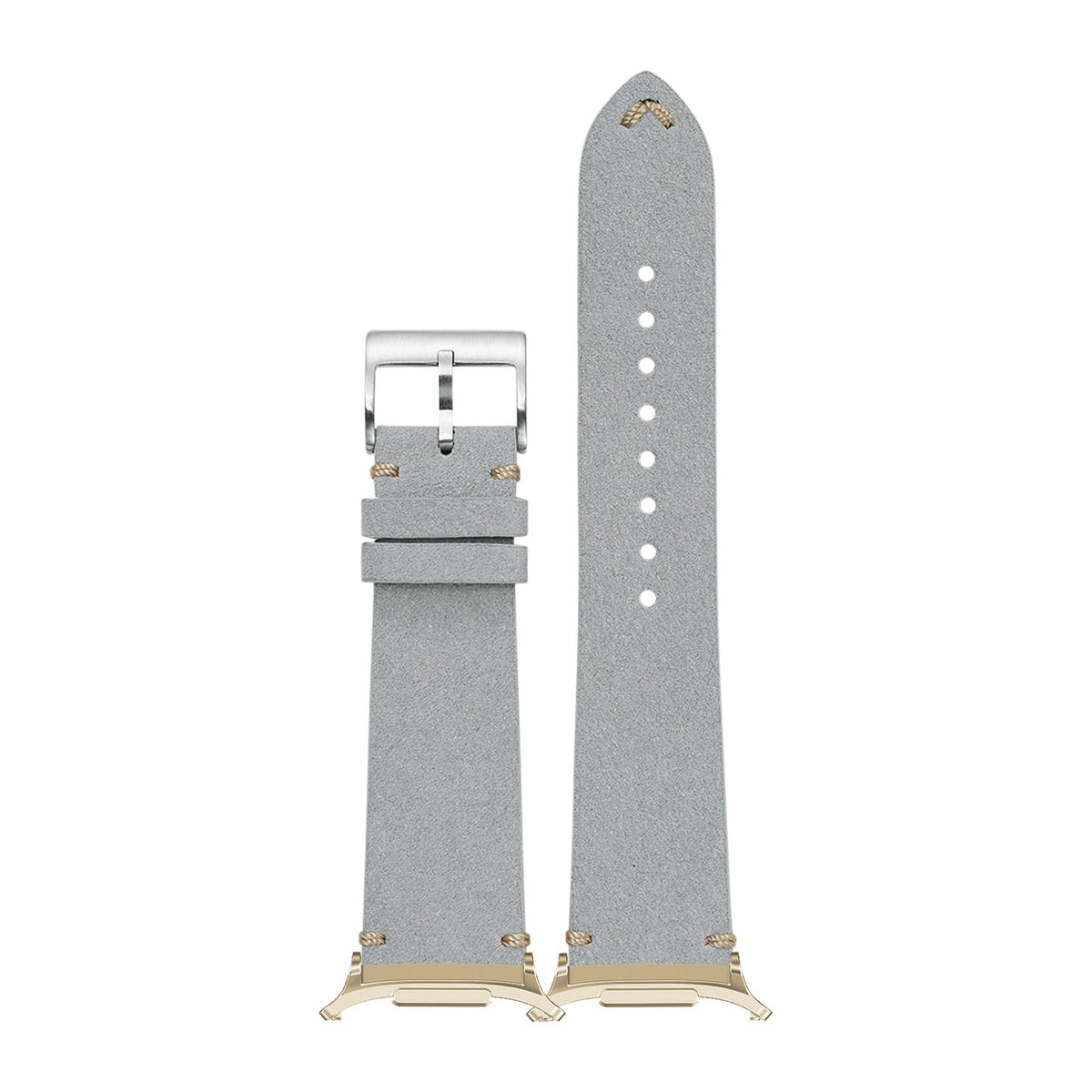 Alcantara Leather - Vintage - Grey for the Galaxy Watch 8, 9 and Ultra with Gold adapter fitted