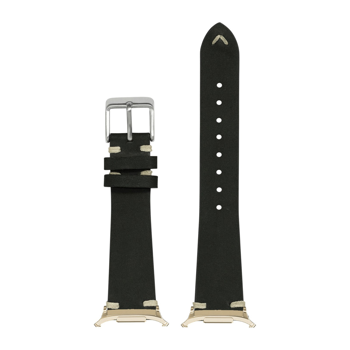 Vintage Knotted - Nubuck Leather - Black for the Galaxy Watch 8, 9 and Ultra with Gold adapter fitted