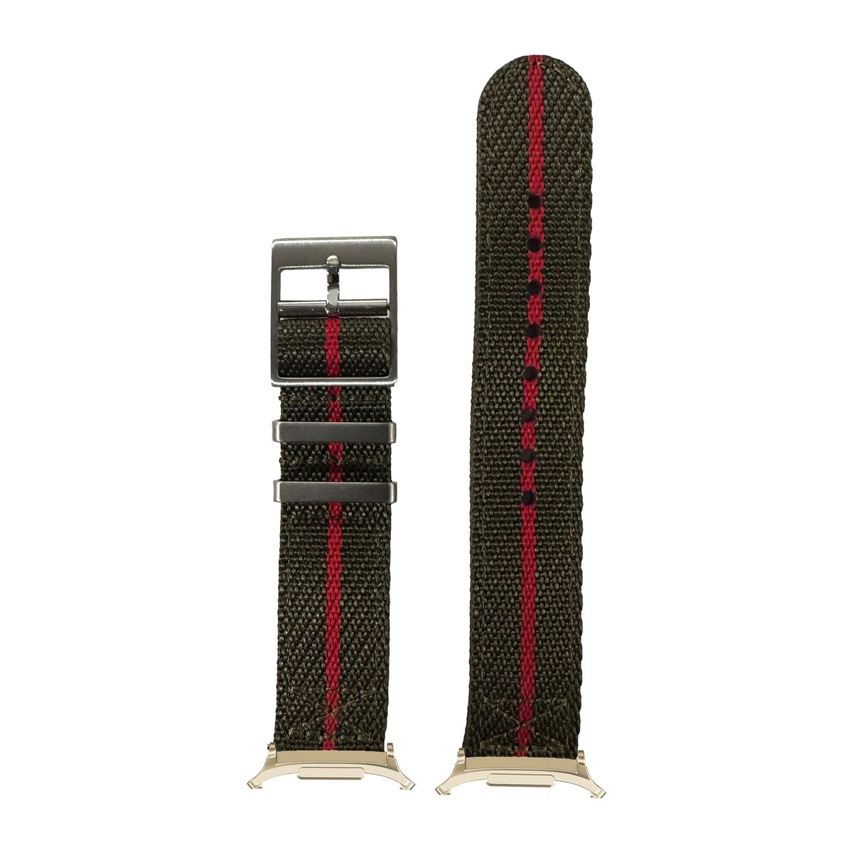 Cross Militex - Olive Green / Red for the Galaxy Watch 8, 9 and Ultra with Gold adapter fitted