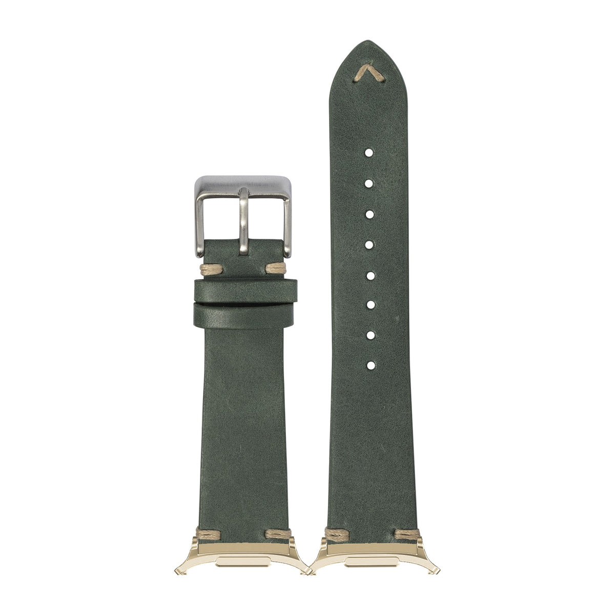 Vintage Knotted Leather - Forest Green for the Galaxy Watch 8, 9 and Ultra with Gold adapter fitted