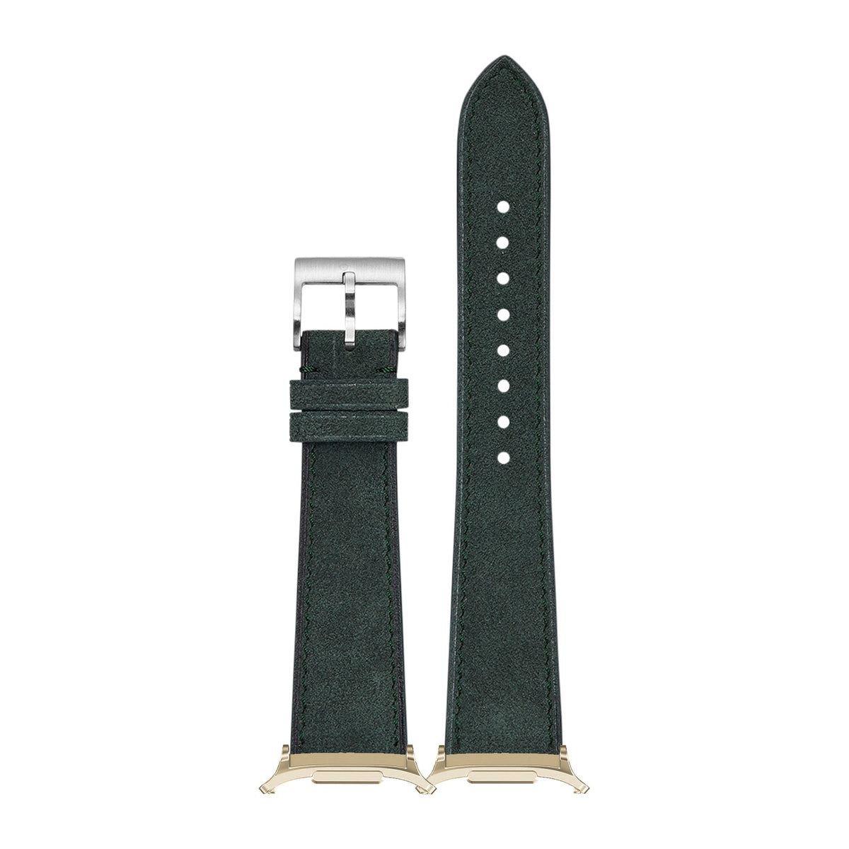 Alcantara Leather - Forest Green for the Galaxy Watch 8, 9 and Ultra with Gold adapter fitted