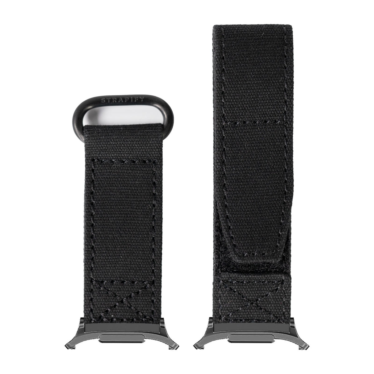 Military Velcro - Stealth Black for the Galaxy Watch 8, 9 and Ultra with Grey adapter fitted