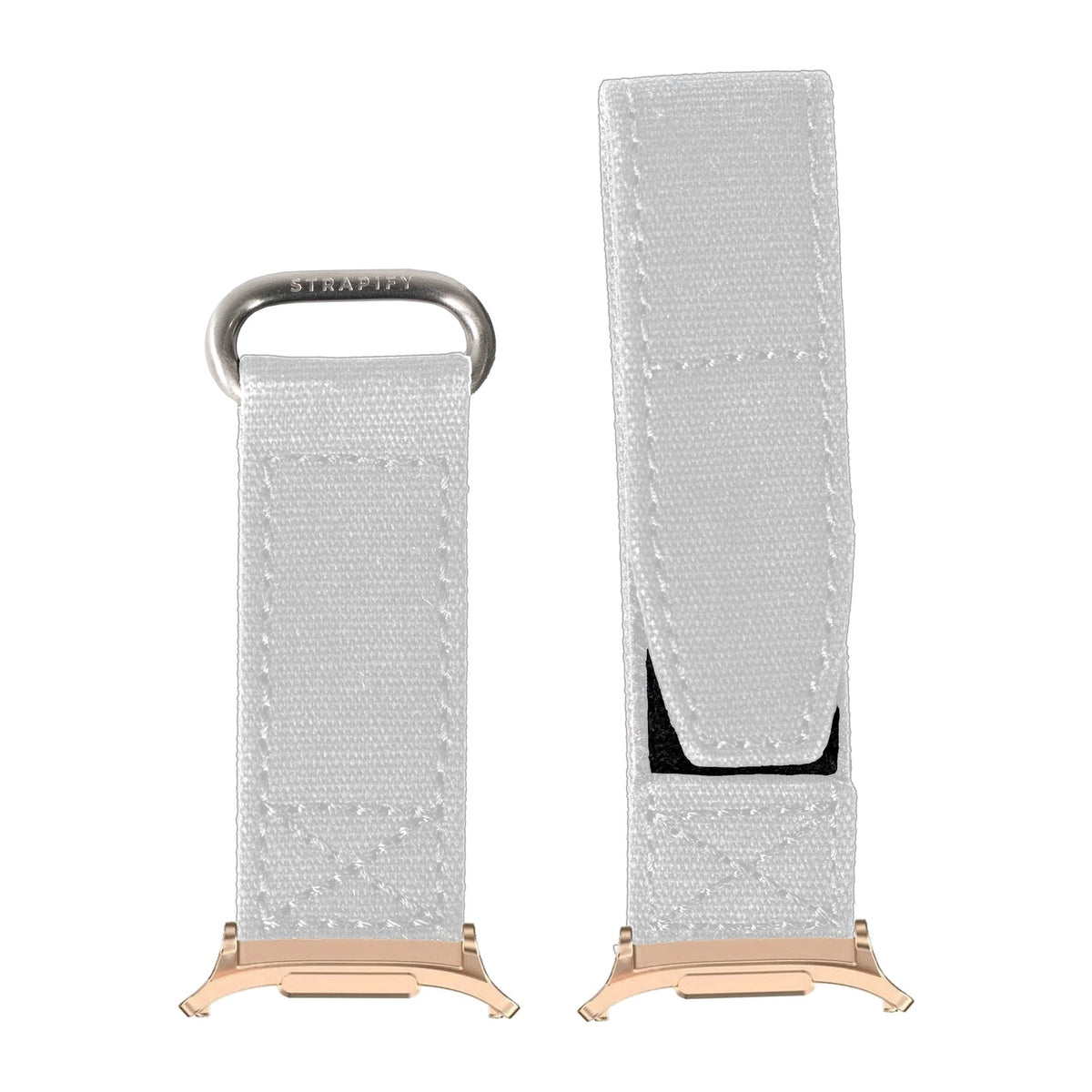 Military Velcro - White for the Galaxy Watch 8, 9 and Ultra with Rose Gold adapter fitted
