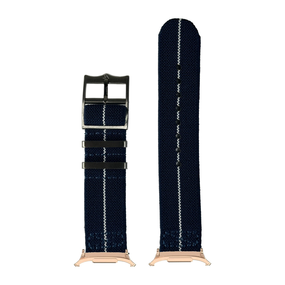 ElastoFlex - Navy Blue/White for the Galaxy Watch 8, 9 and Ultra with Rose Gold adapter fitted